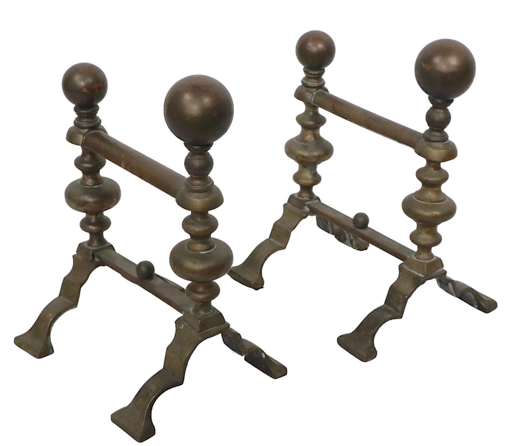 Pair 19th Century English Fireplace Tool Rests in Brass For Sale 3