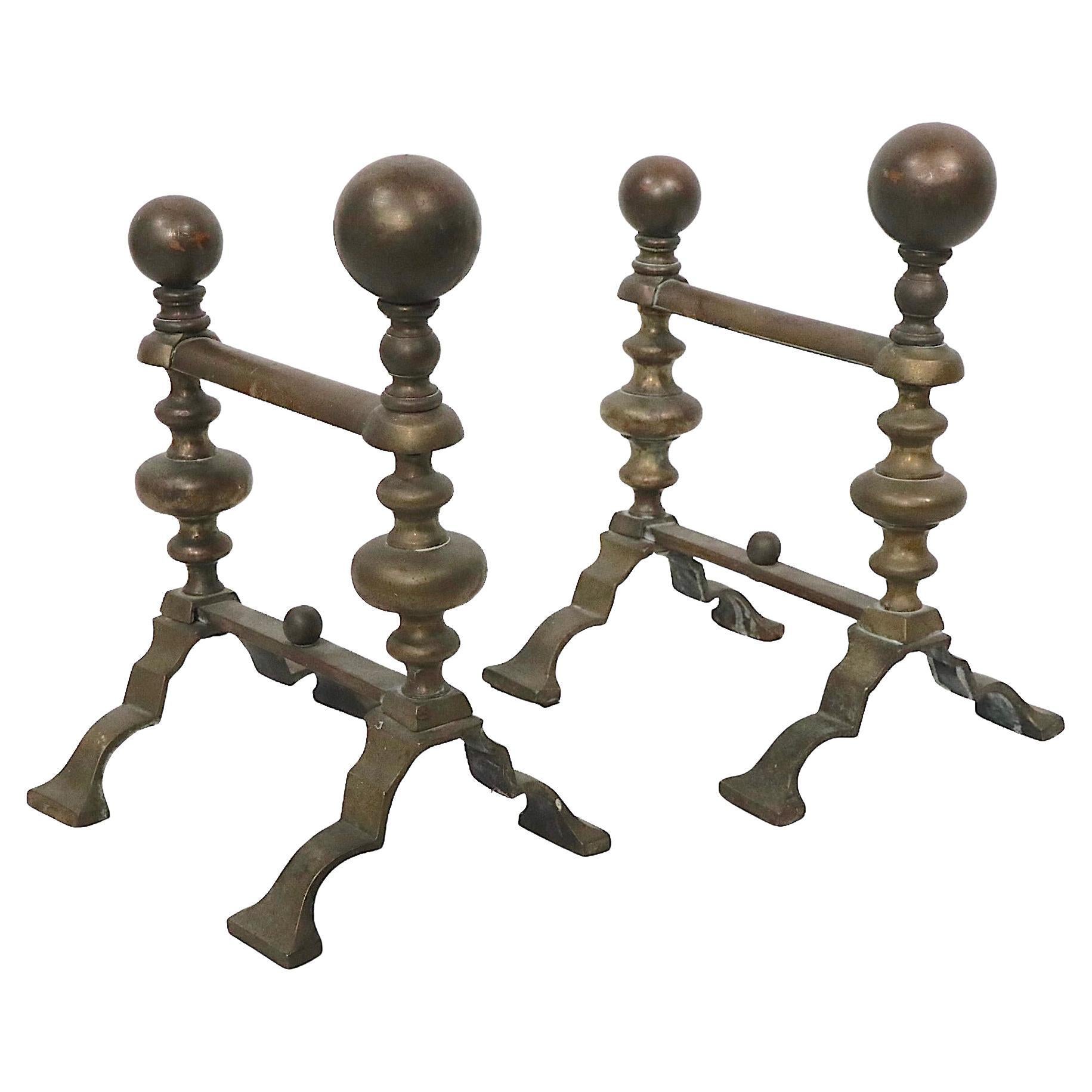 Pair 19th Century English Fireplace Tool Rests in Brass For Sale