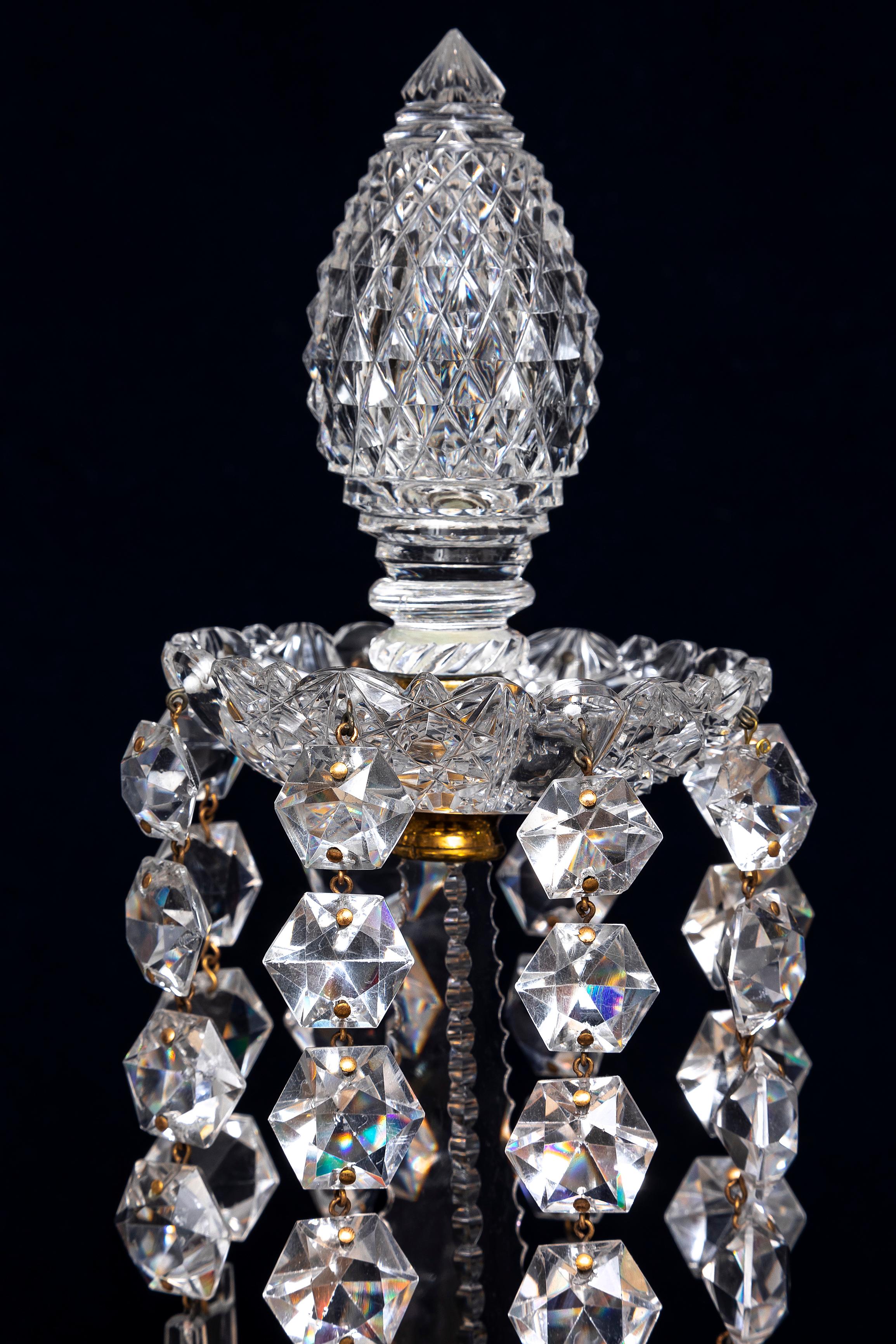 Pr. 19th C. English Ormolu Mounted Hand-Diamond Cut Crystal Two-Arm Candelabra For Sale 5