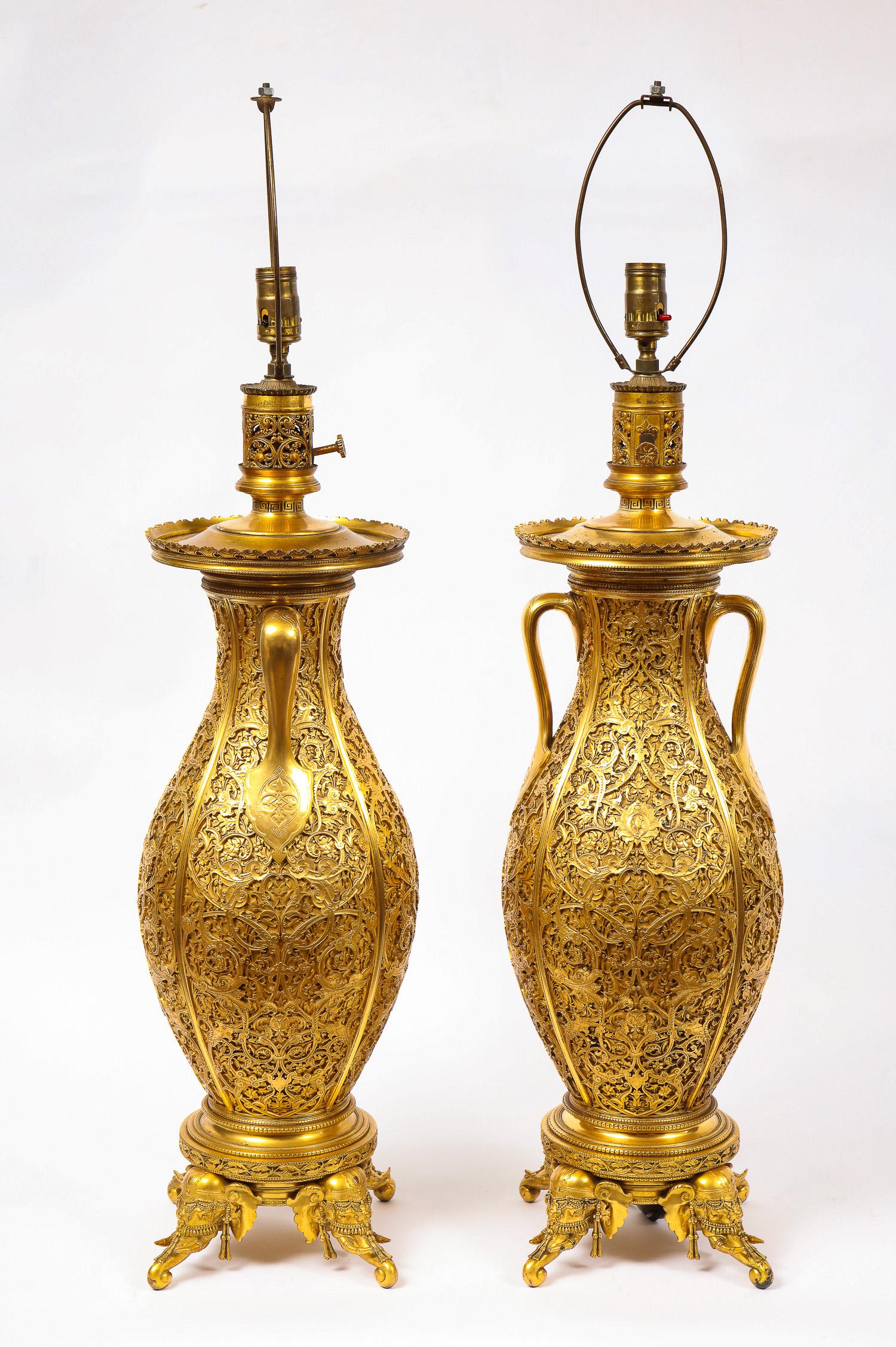 Pair of French Japonisme Ormolu Vases E. Lièvre, Executed by F. Barbedienne For Sale 5