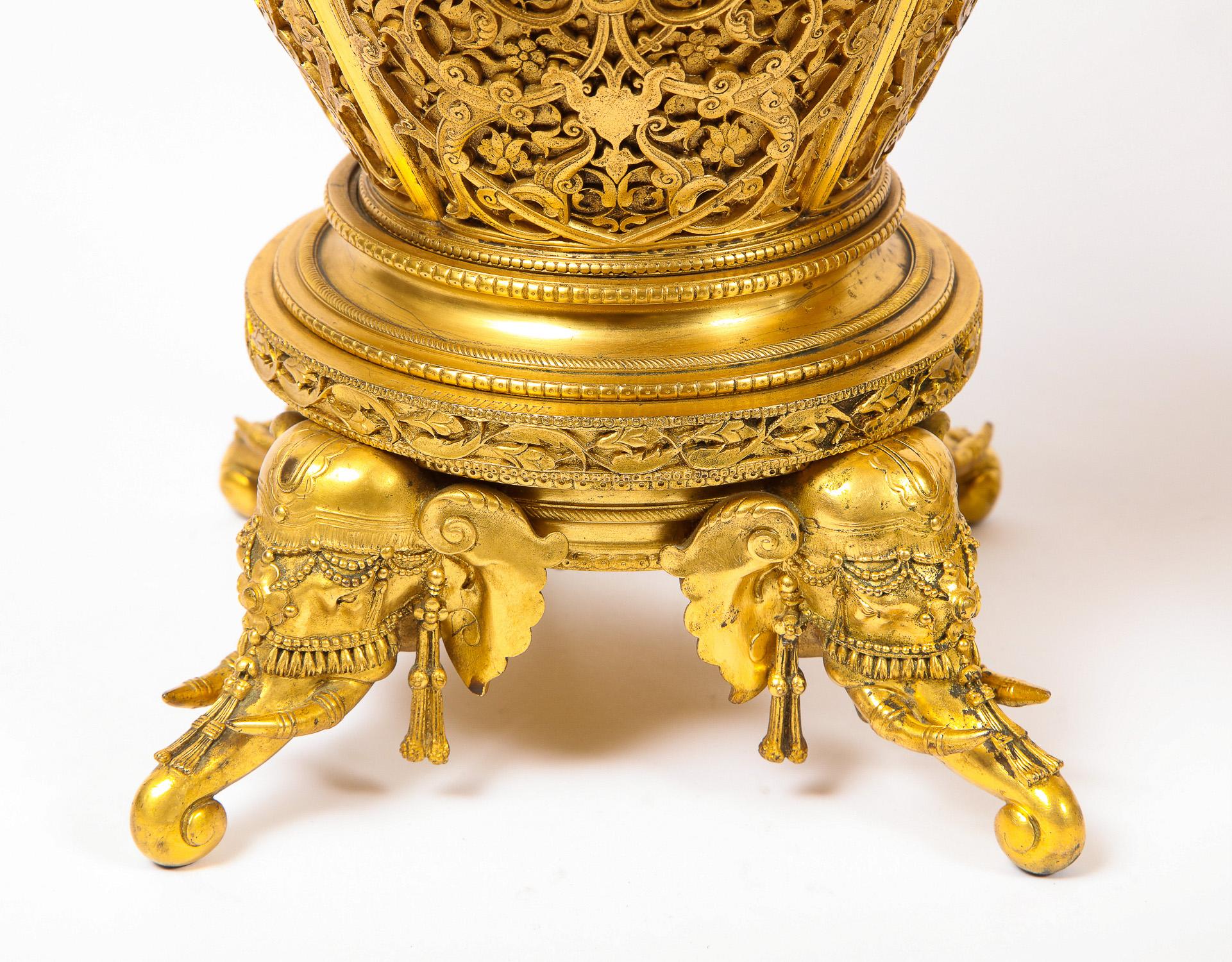Gilt Pair of French Japonisme Ormolu Vases E. Lièvre, Executed by F. Barbedienne For Sale