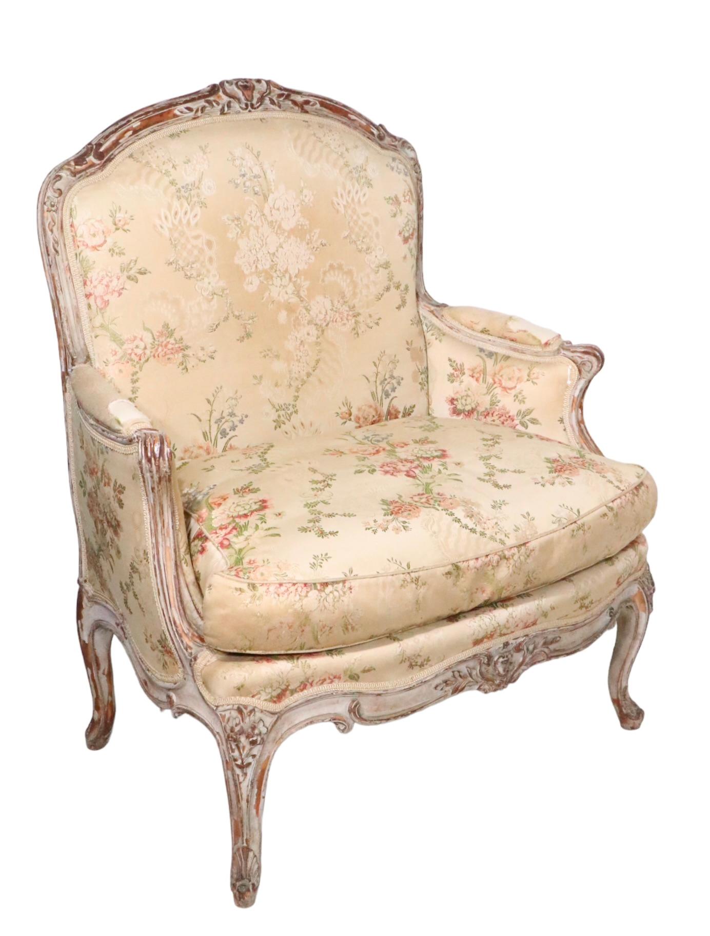 Pr  19. Jahrhundert Französisch  Louis V Stil Bergere Lounge Stühle mit handgeschnitzten Rahmen (Louis XV.) im Angebot