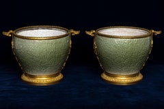 Pr. 19th C. French Ormolu Mounted Regence Chinese Celadon Crackle Centerpieces