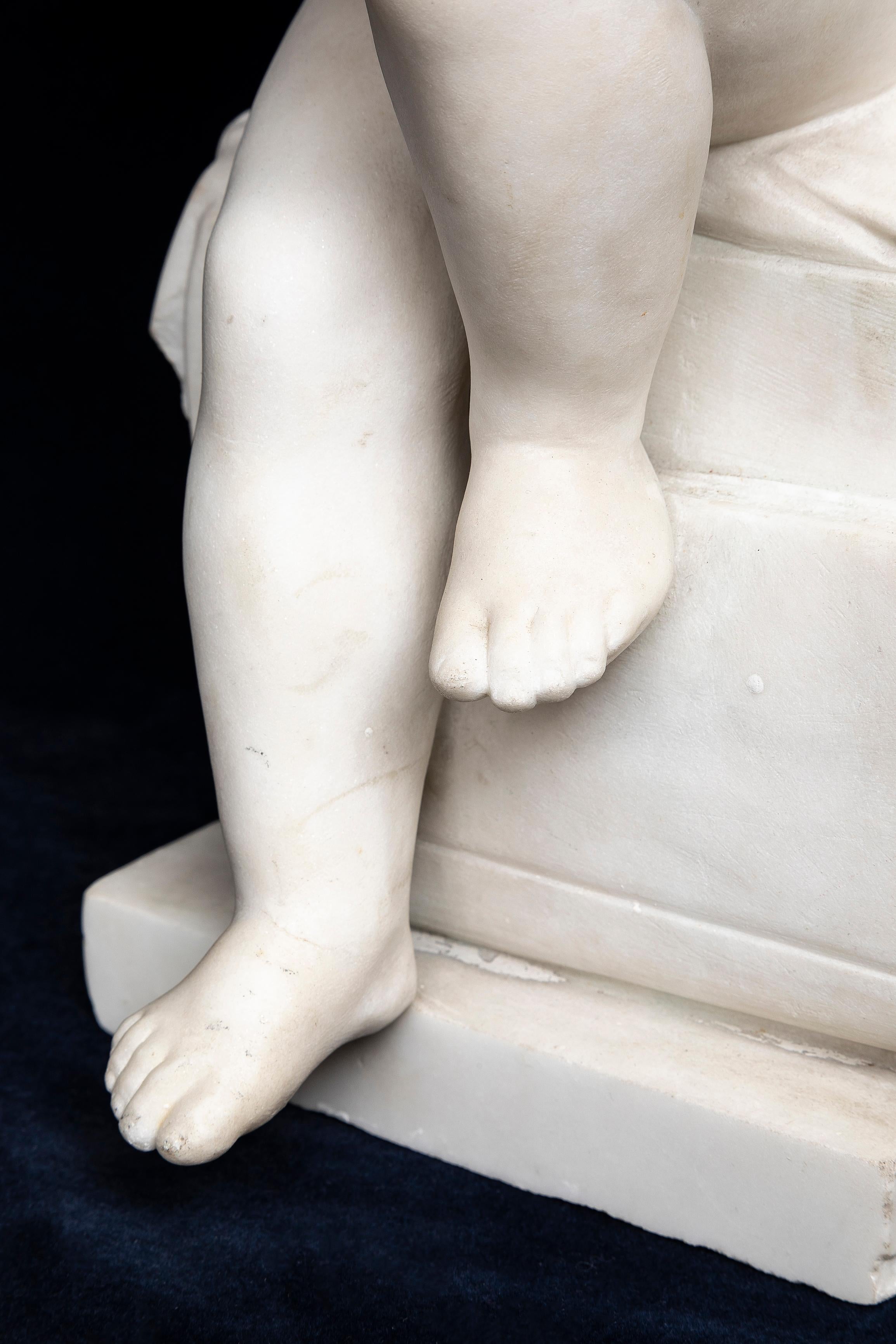 Pr. 19th C. Italian Carrara Marble Children Reading & Writing, Signed A. Piazza For Sale 4
