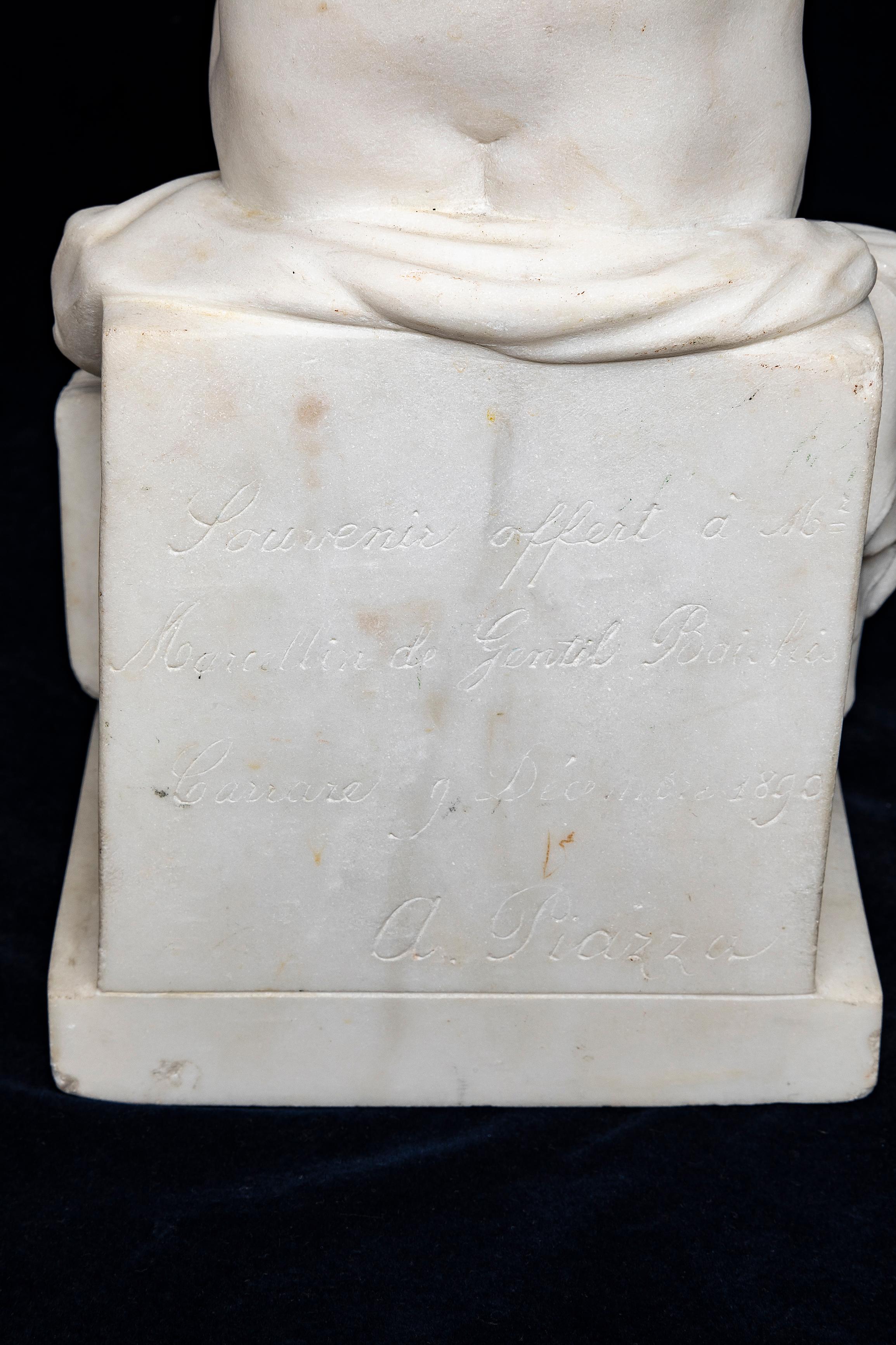 Pr. 19th C. Italian Carrara Marble Children Reading & Writing, Signed A. Piazza For Sale 6