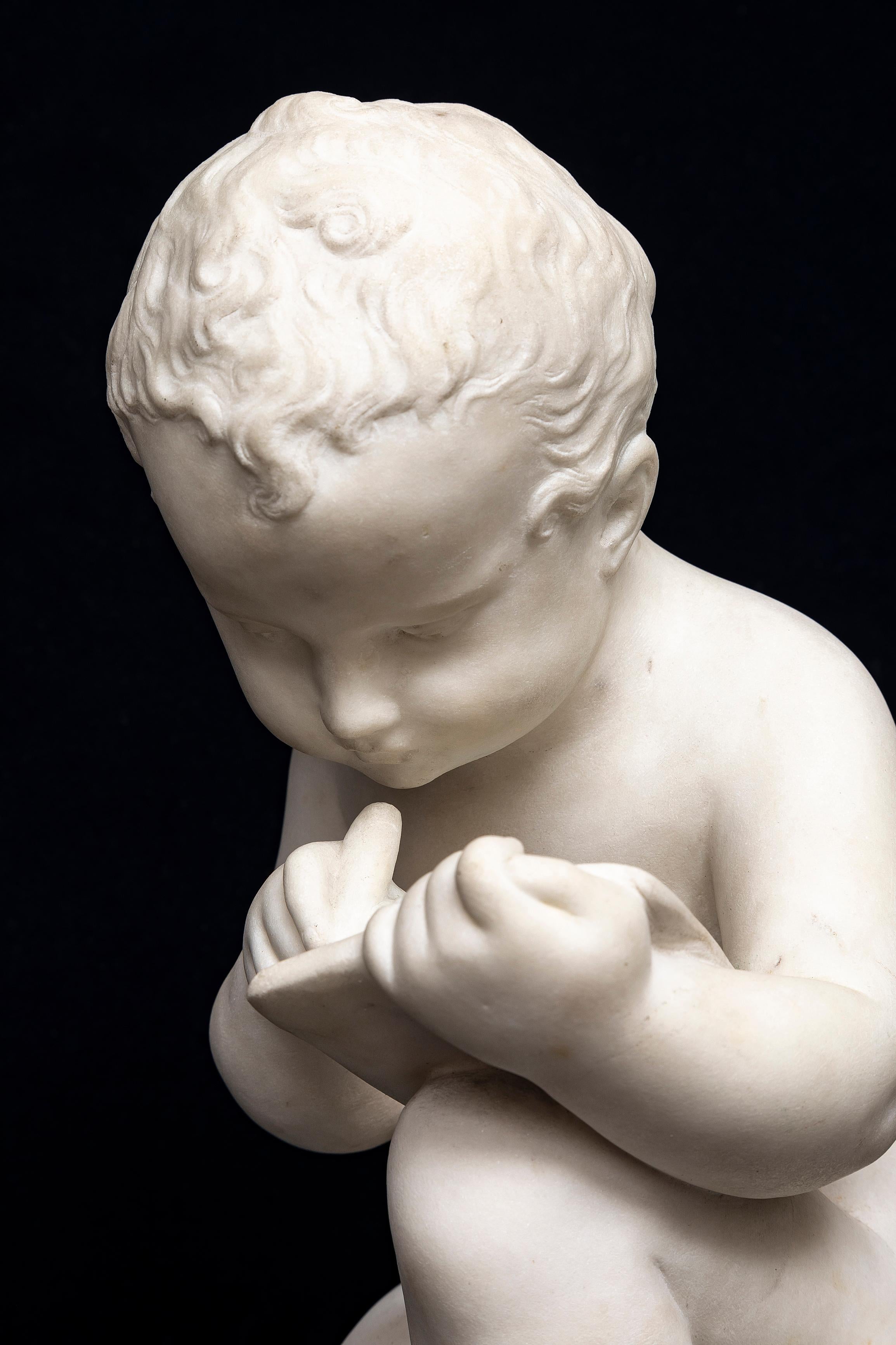 Pr. 19th C. Italian Carrara Marble Children Reading & Writing, Signed A. Piazza For Sale 2