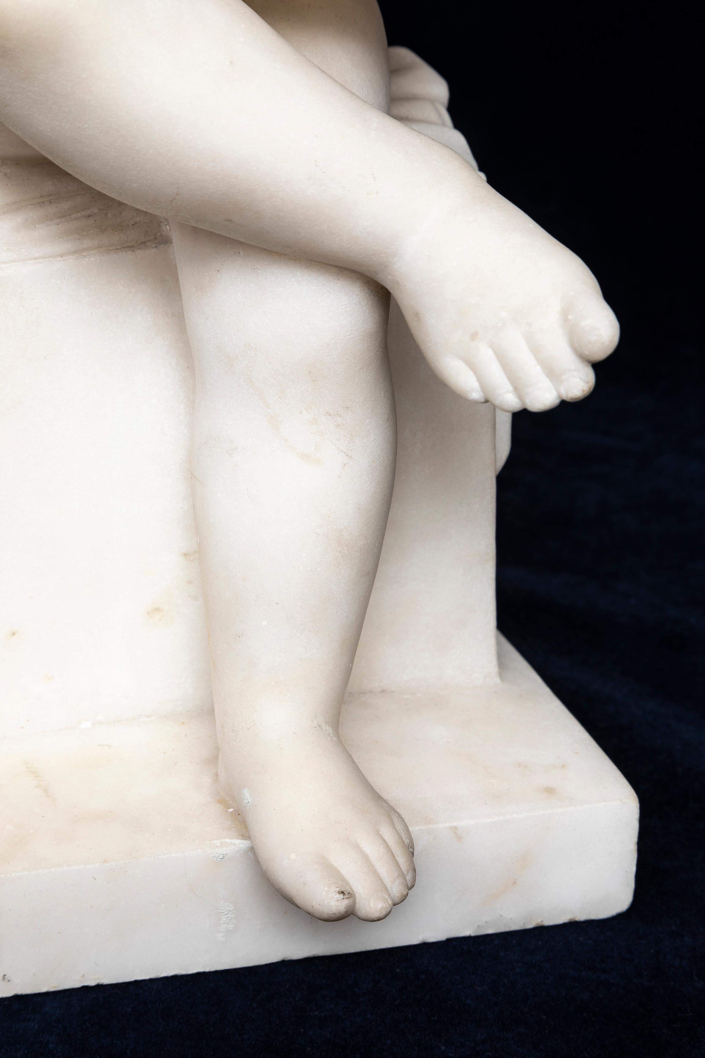 Pr. 19th C. Italian Carrara Marble Children Reading & Writing, Signed A. Piazza For Sale 3