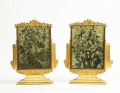 Pr. 19th C Ormolu/Giltwood Mtd. Chinese Green Jade Plaques as Lamps, Ed. Farmer