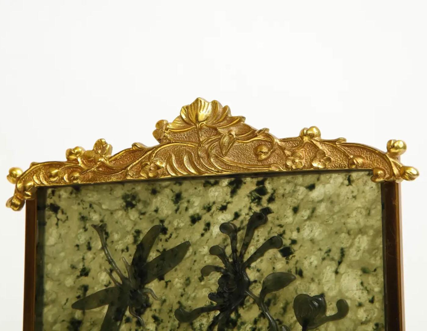 Pr. XIX Ormolu/Giltwood Mtd. Placas chinas de jade verde como lámparas, Ed. Agricultor en venta 1