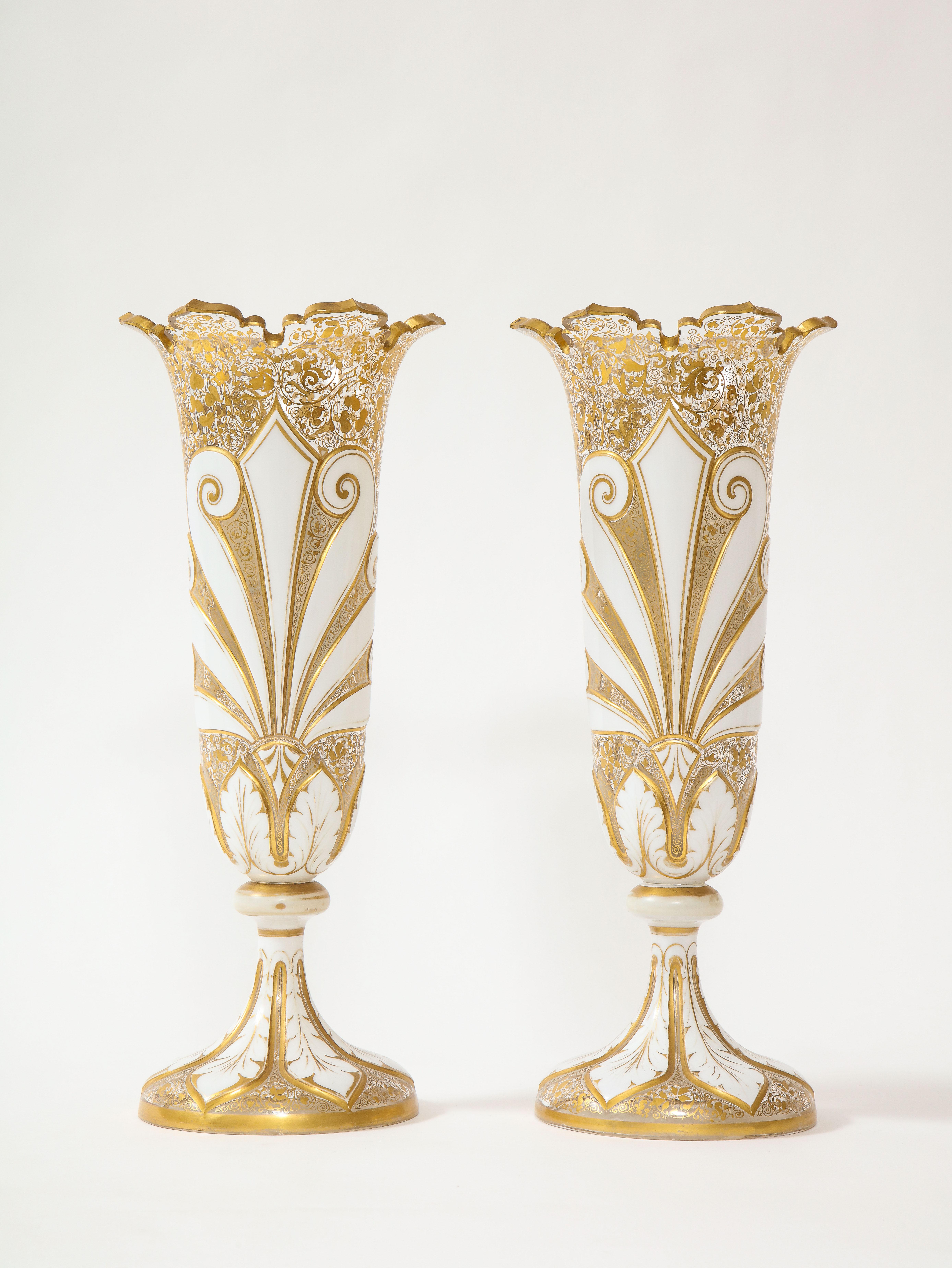 Pr. 19th Century Antique Bohemian White Over Clear Crystal Maiden Portrait Vases For Sale 2