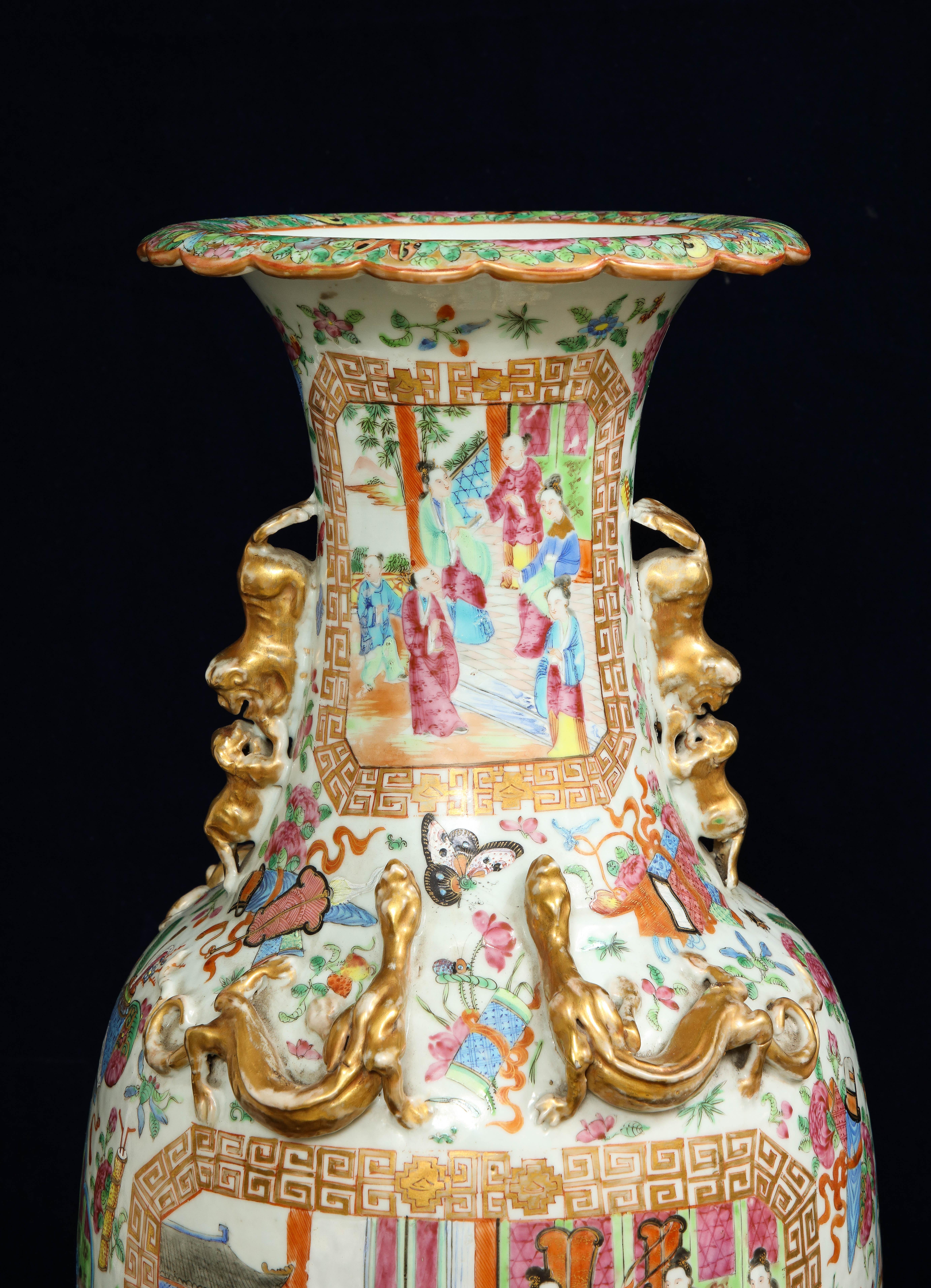 Pr. 19th Century Chinese Rose Medallion Porcelain Vases, w/ Imperial Court Scene For Sale 5