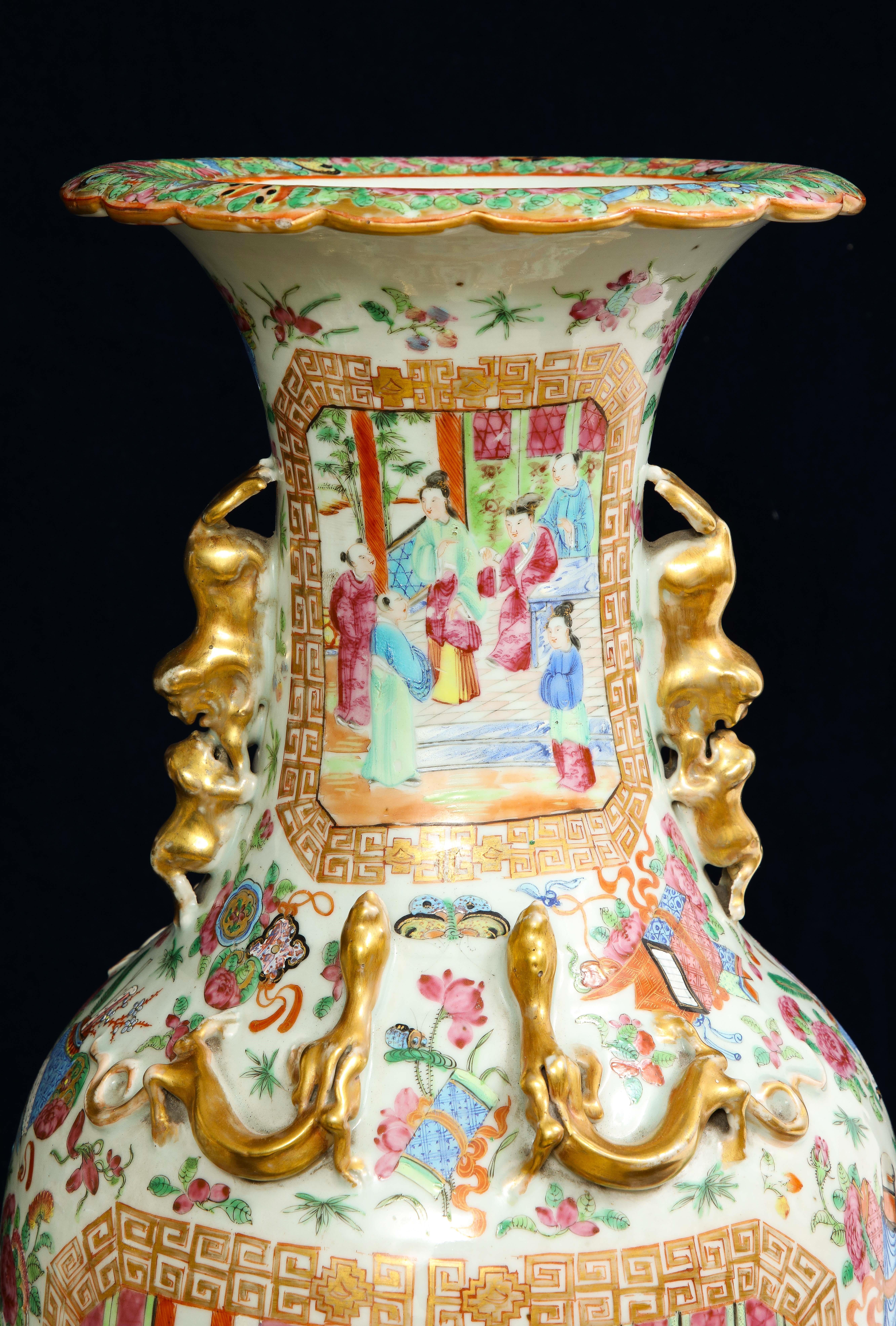 Pr. 19th Century Chinese Rose Medallion Porcelain Vases, w/ Imperial Court Scene For Sale 6
