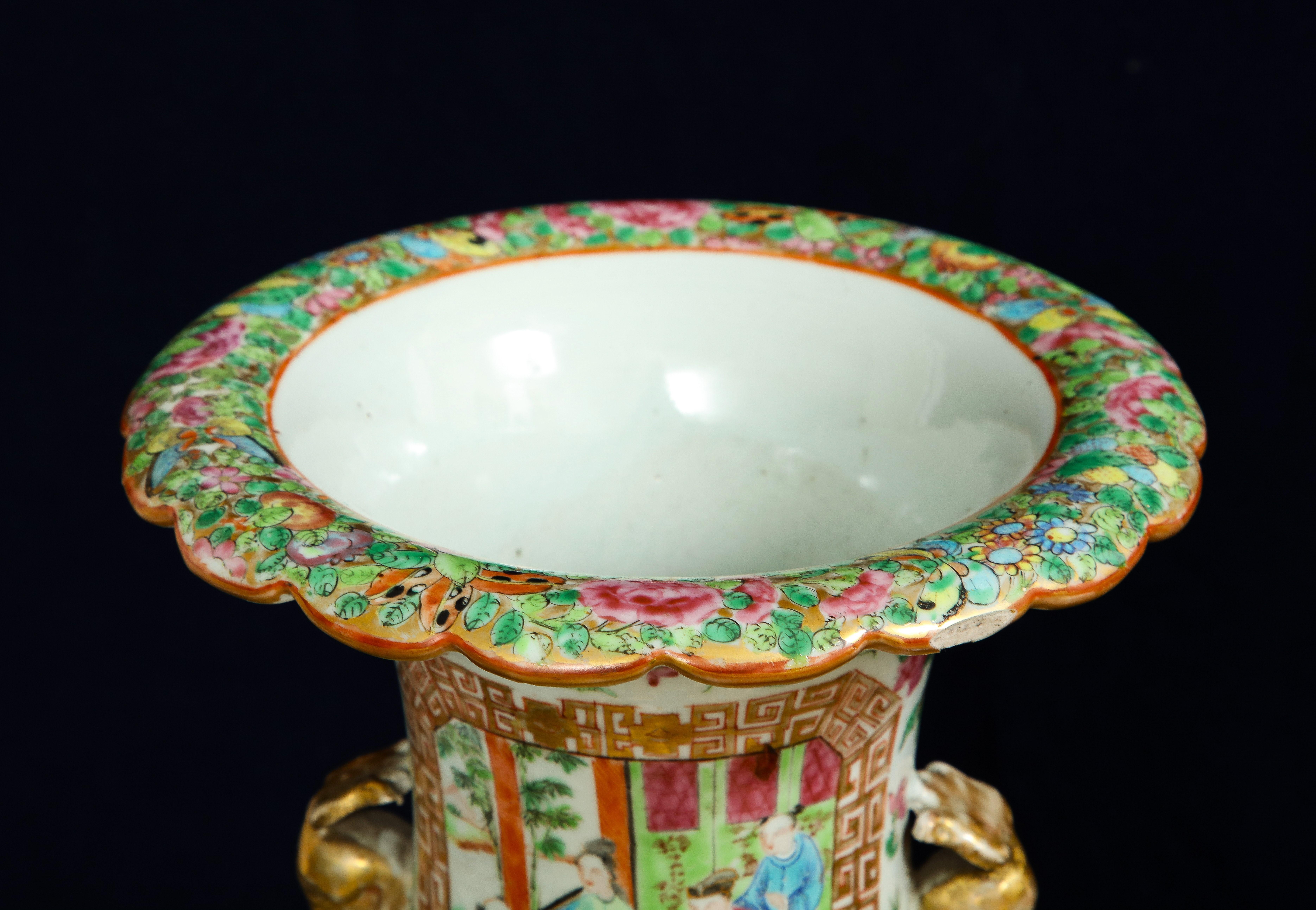 Pr. 19th Century Chinese Rose Medallion Porcelain Vases, w/ Imperial Court Scene For Sale 10