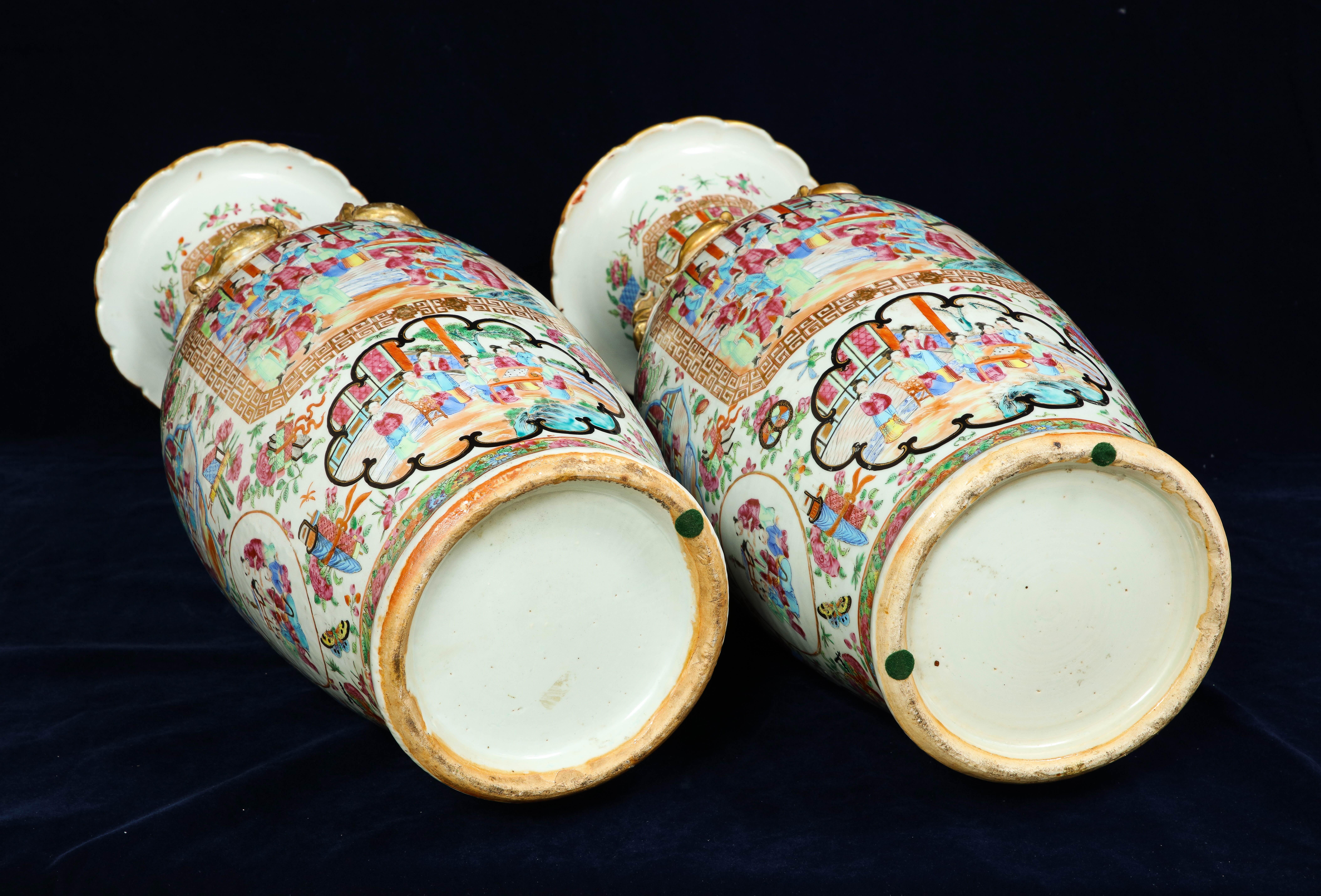 Pr. 19th Century Chinese Rose Medallion Porcelain Vases, w/ Imperial Court Scene 12