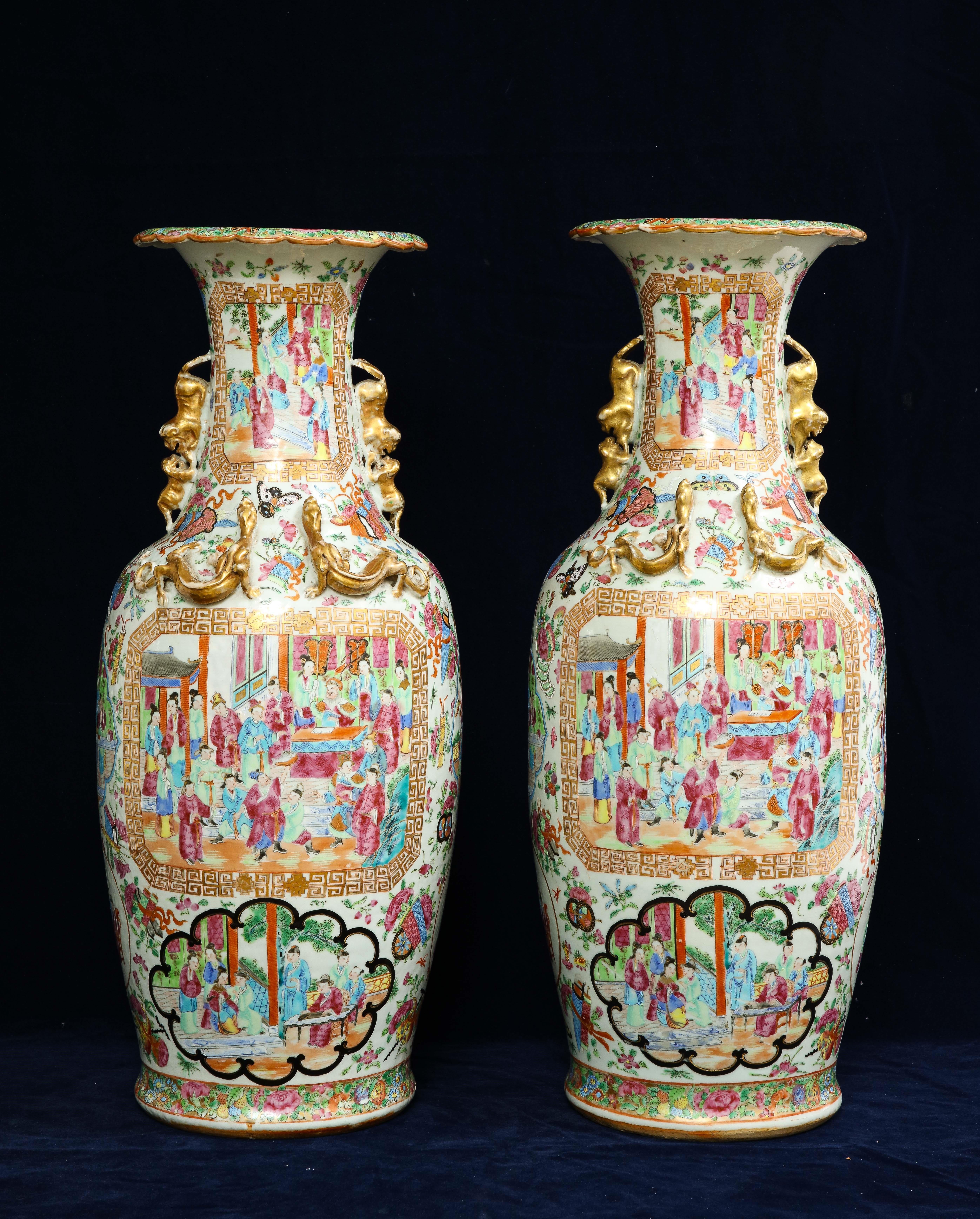 Pr. 19th Century Chinese Rose Medallion Porcelain Vases, w/ Imperial Court Scene For Sale 2