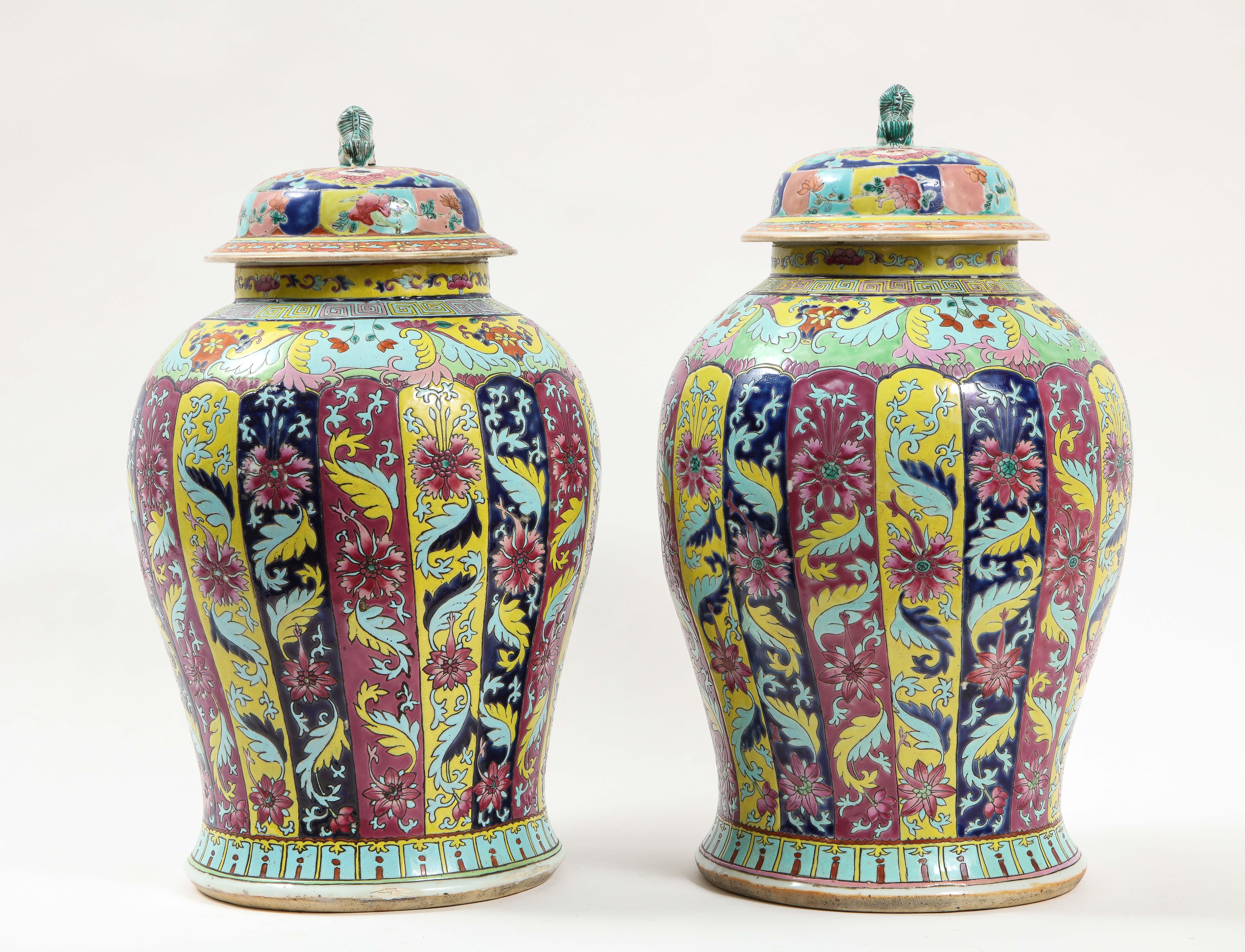 Mid-19th Century Pr. 19th Century Famille Rose Baluster Form Covered Vases, Henry Ford Collection For Sale