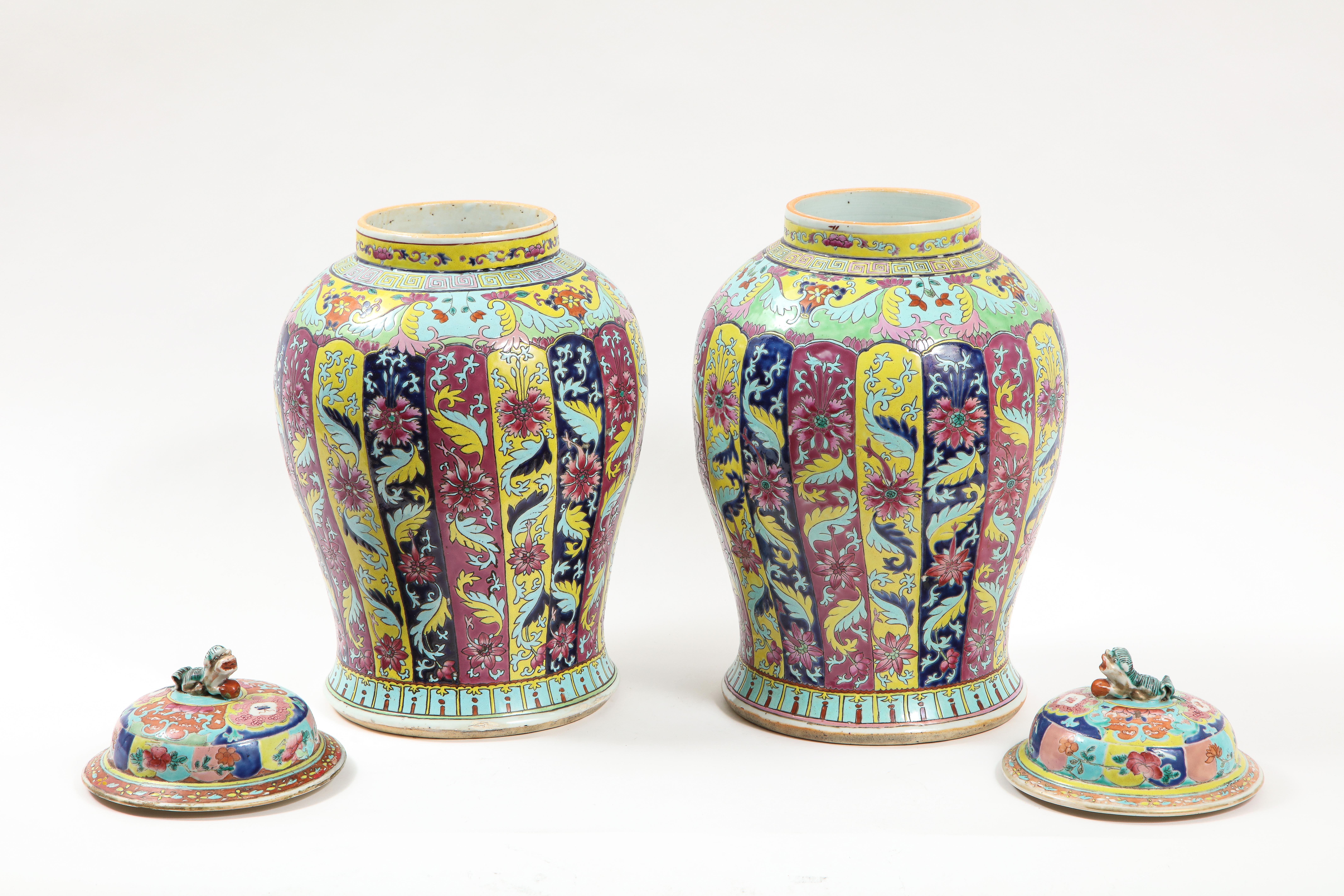 Porcelain Pr. 19th Century Famille Rose Baluster Form Covered Vases, Henry Ford Collection For Sale