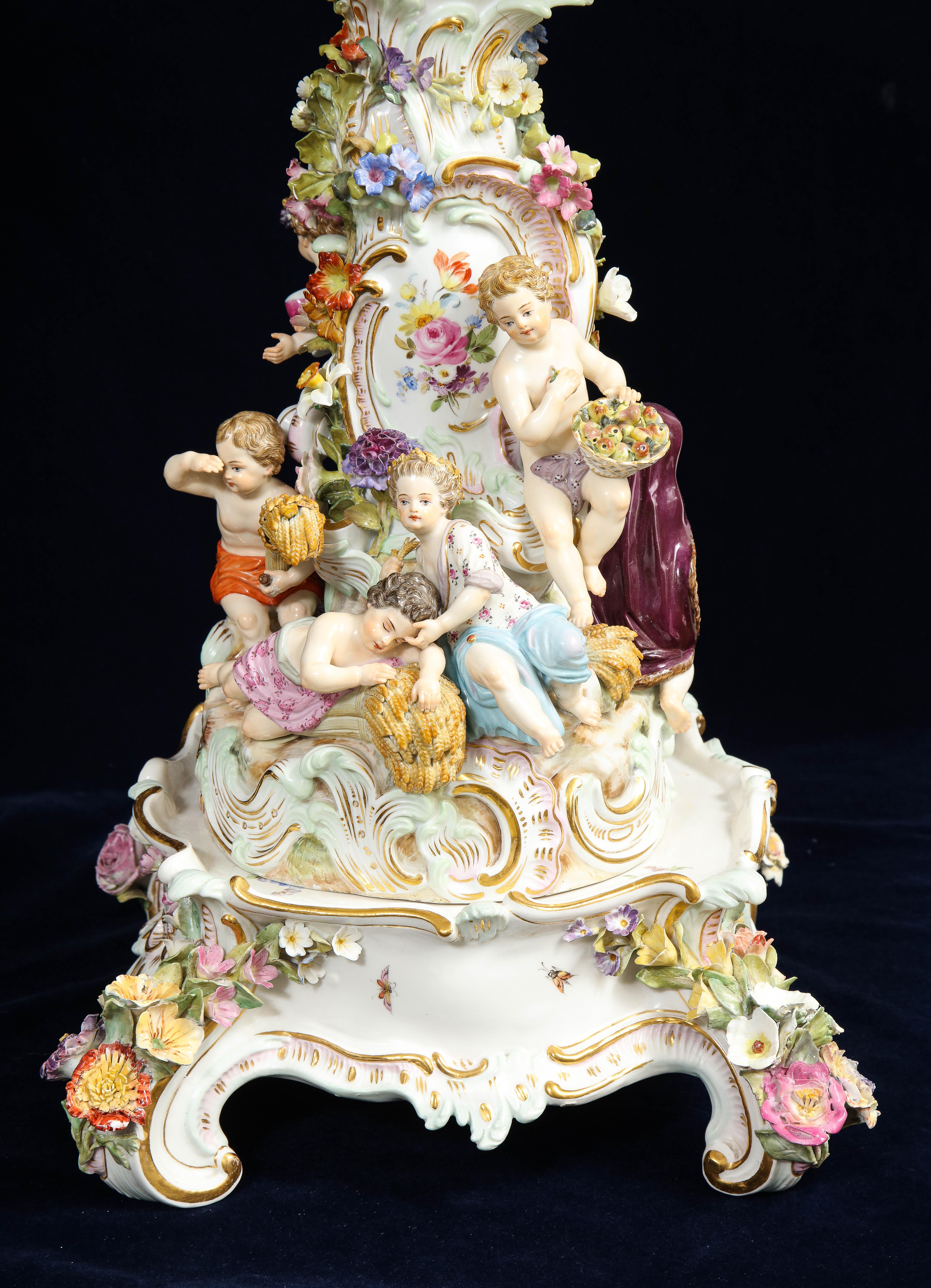 Pr. 19th Century Meissen Porcelain 4-Seasons Reticulated Basket-Top Centerpieces 5