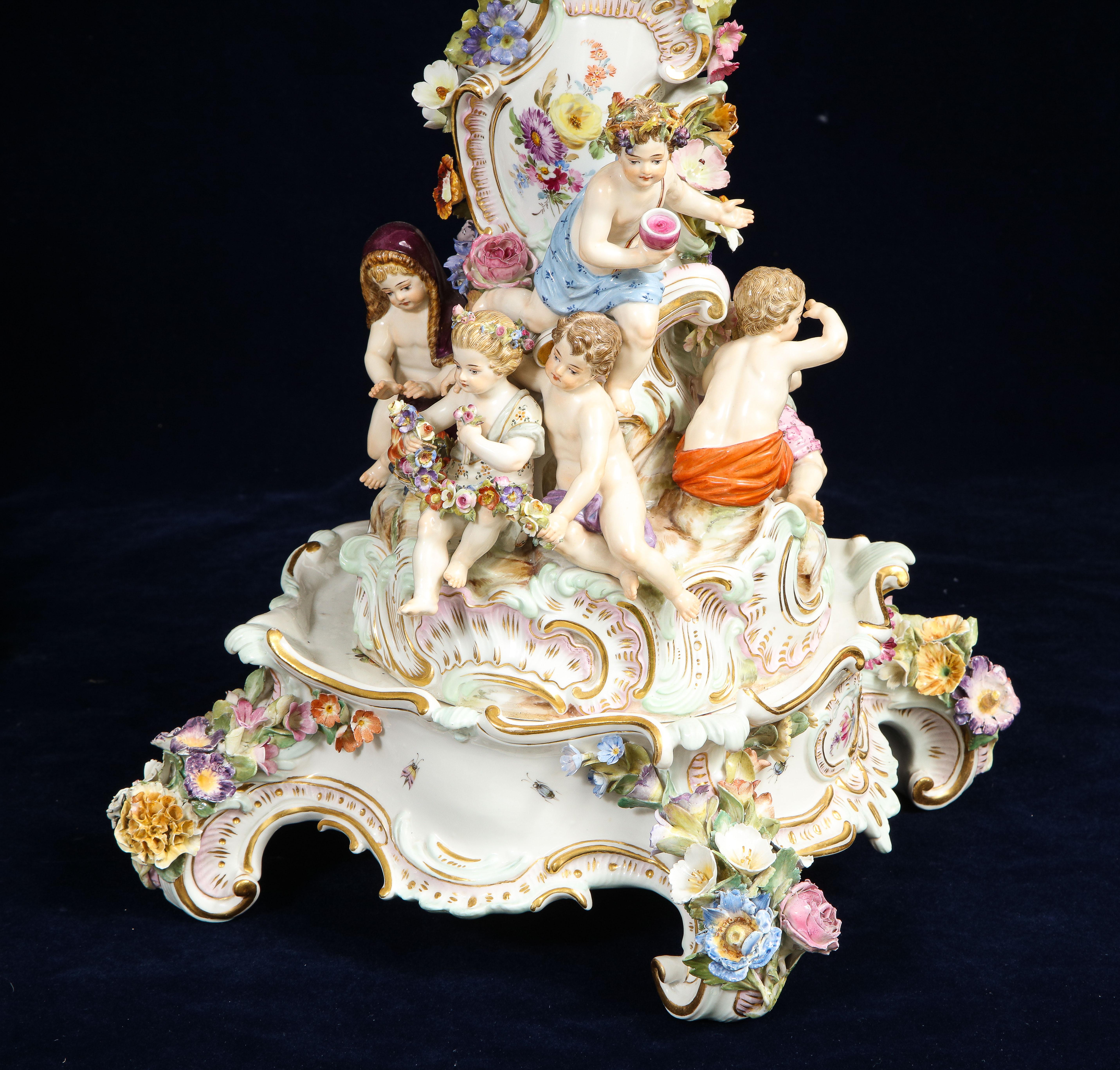 Pr. 19th Century Meissen Porcelain 4-Seasons Reticulated Basket-Top Centerpieces 7