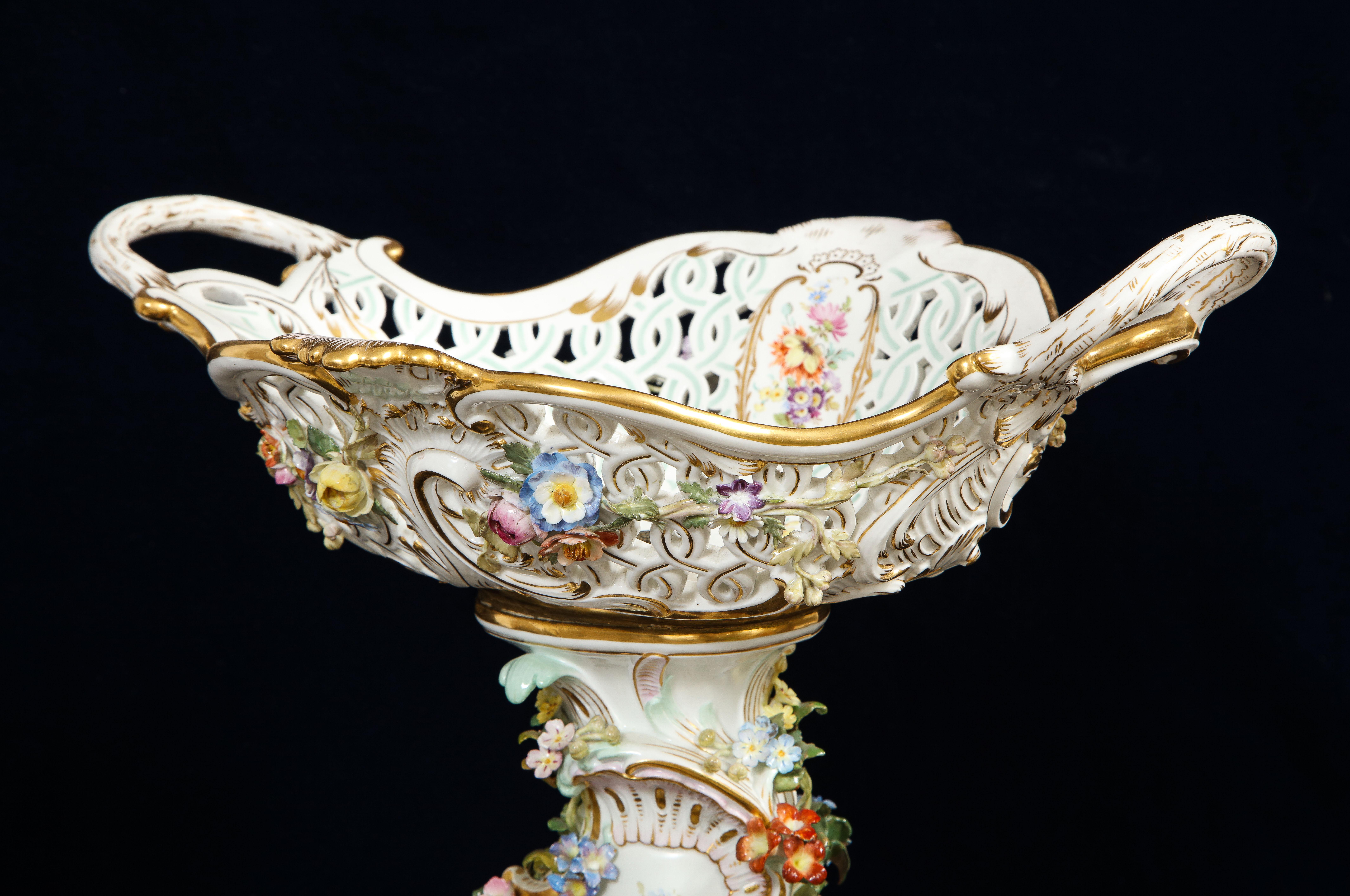 Pr. 19th Century Meissen Porcelain 4-Seasons Reticulated Basket-Top Centerpieces 1
