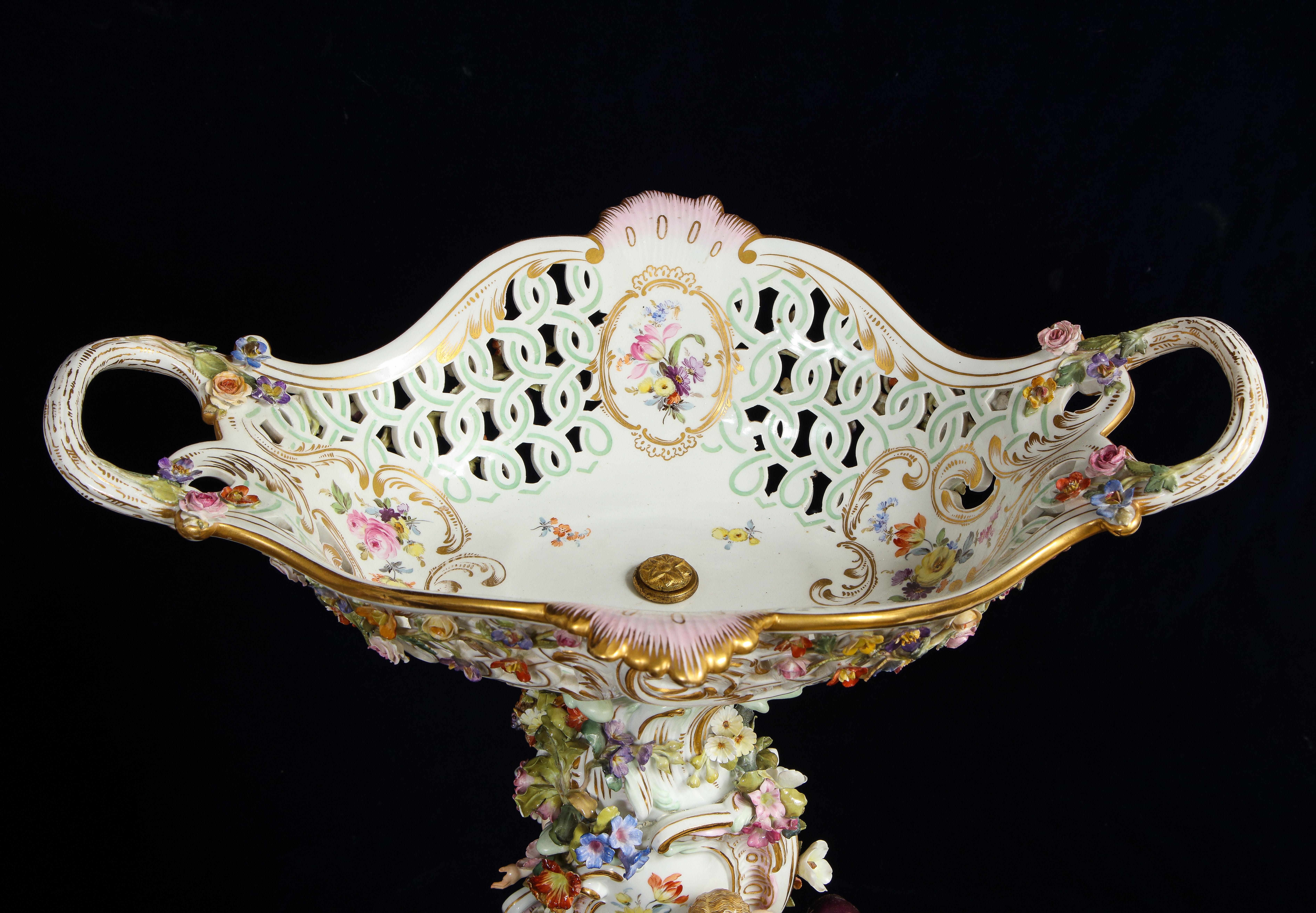 Pr. 19th Century Meissen Porcelain 4-Seasons Reticulated Basket-Top Centerpieces 2