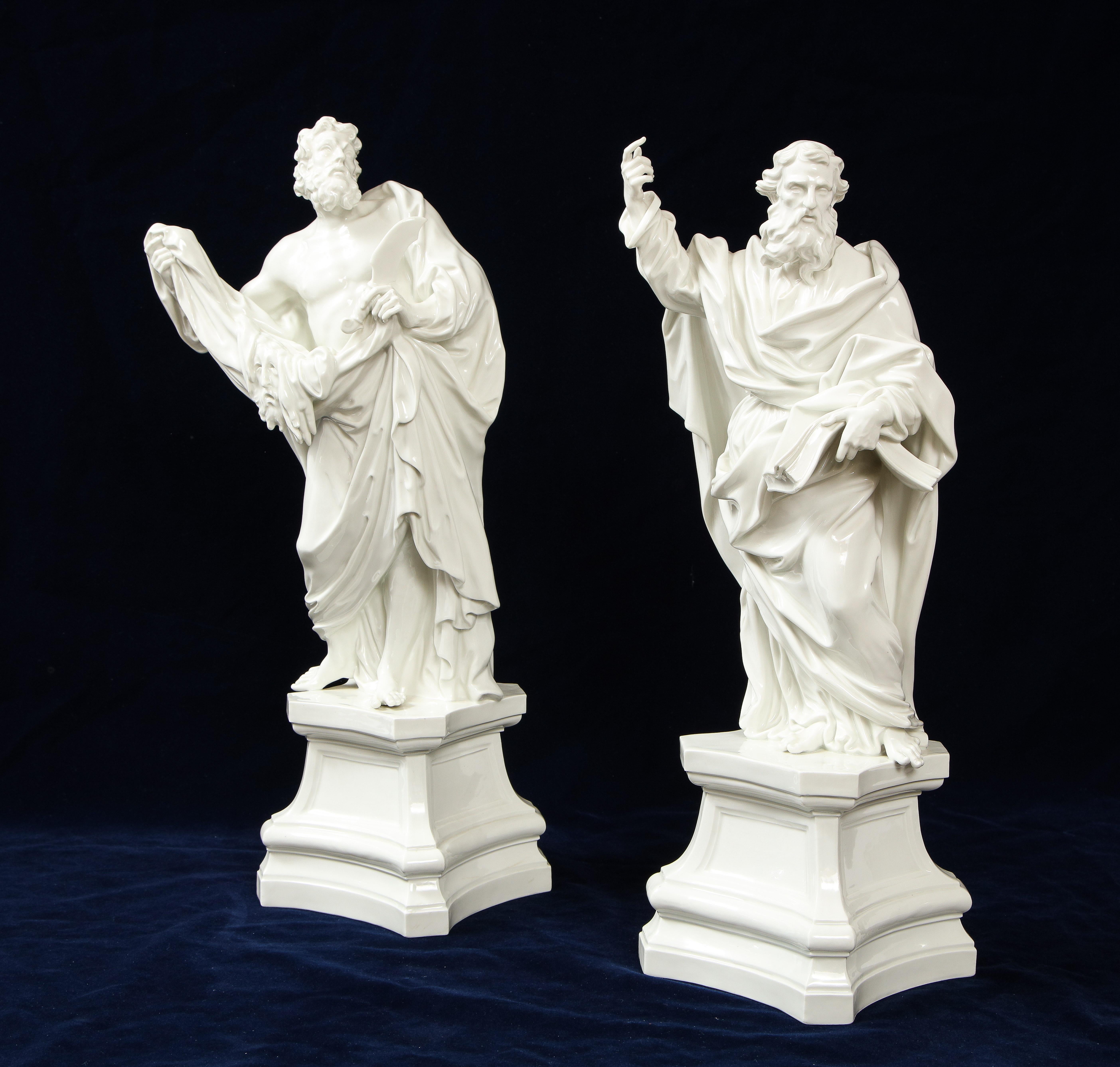 Renaissance Pr. 19th Century Meissen Porcelain White Altar Figures of St. James & St. Paul For Sale