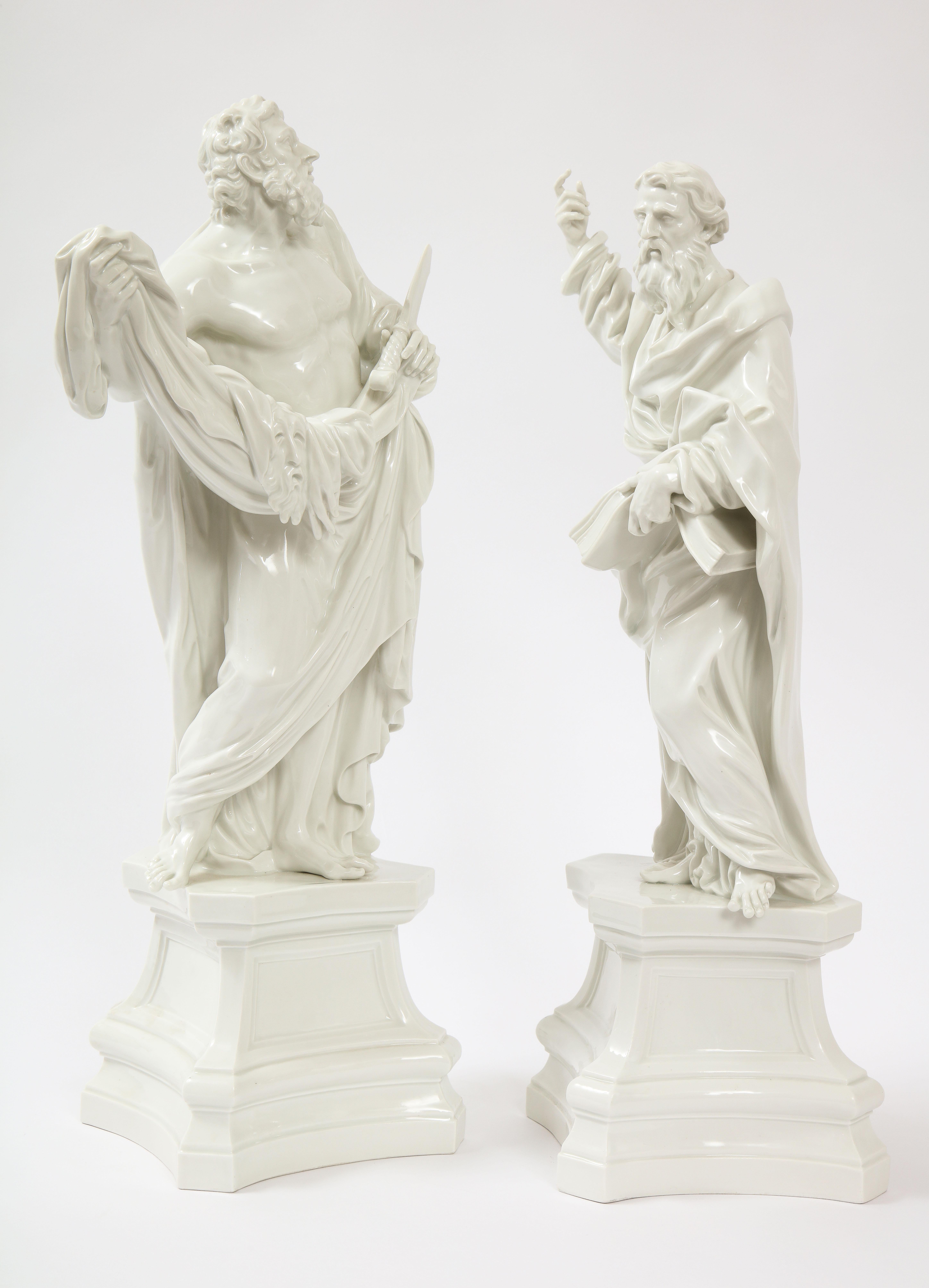 Glazed Pr. 19th Century Meissen Porcelain White Altar Figures of St. James & St. Paul For Sale