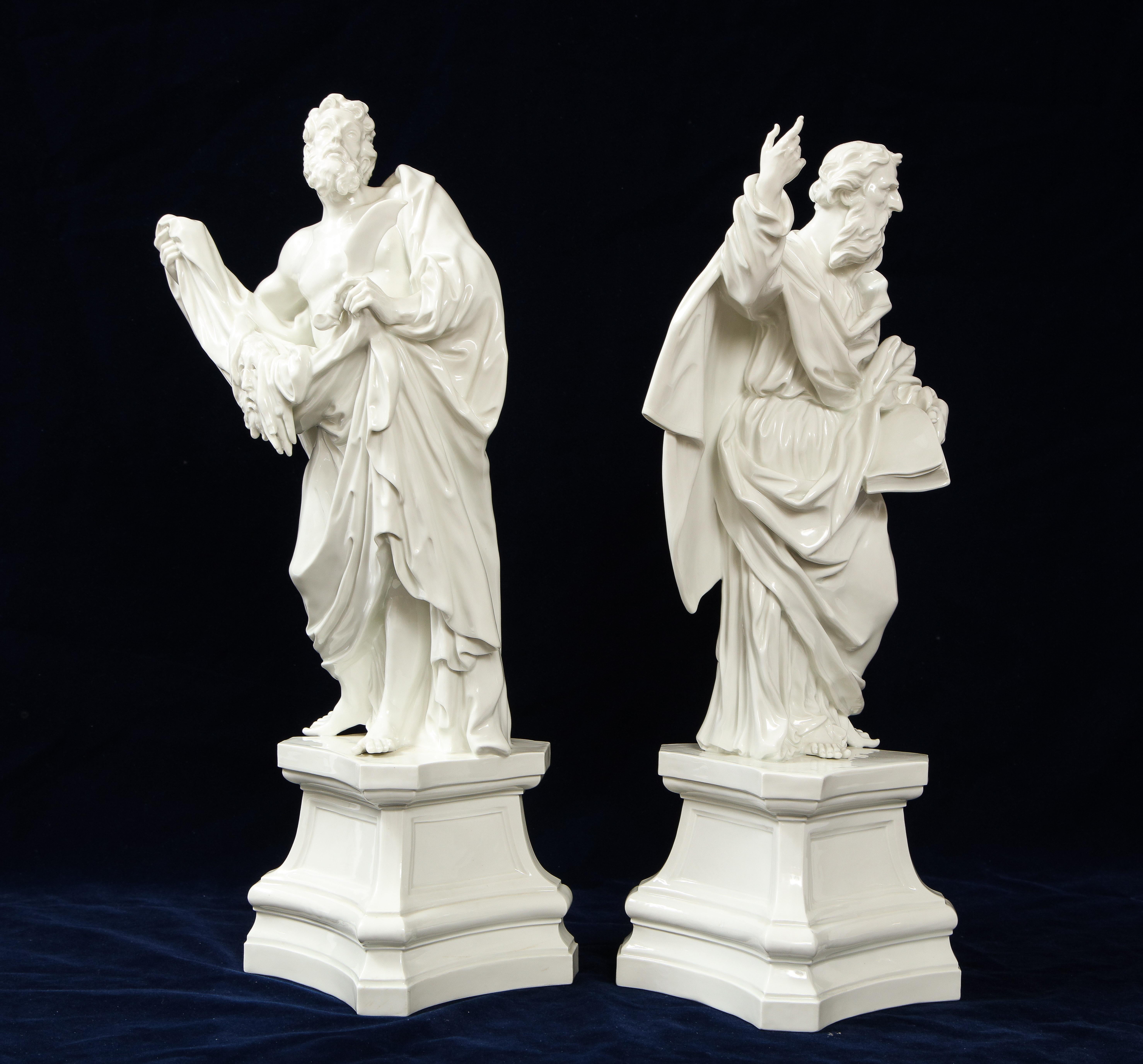 Pr. 19th Century Meissen Porcelain White Altar Figures of St. James & St. Paul In Good Condition For Sale In New York, NY