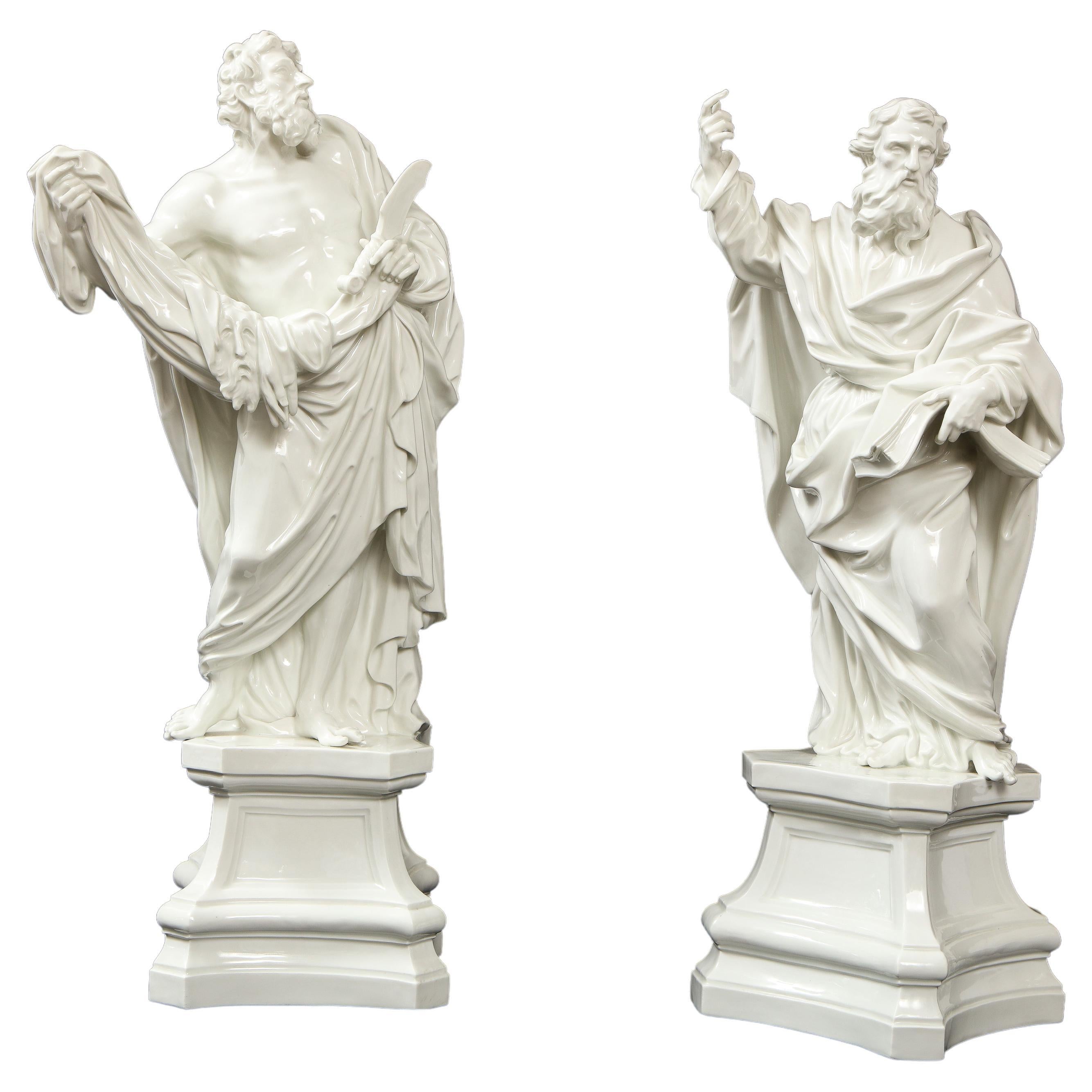 Pr. 19th Century Meissen Porcelain White Altar Figures of St. James & St. Paul