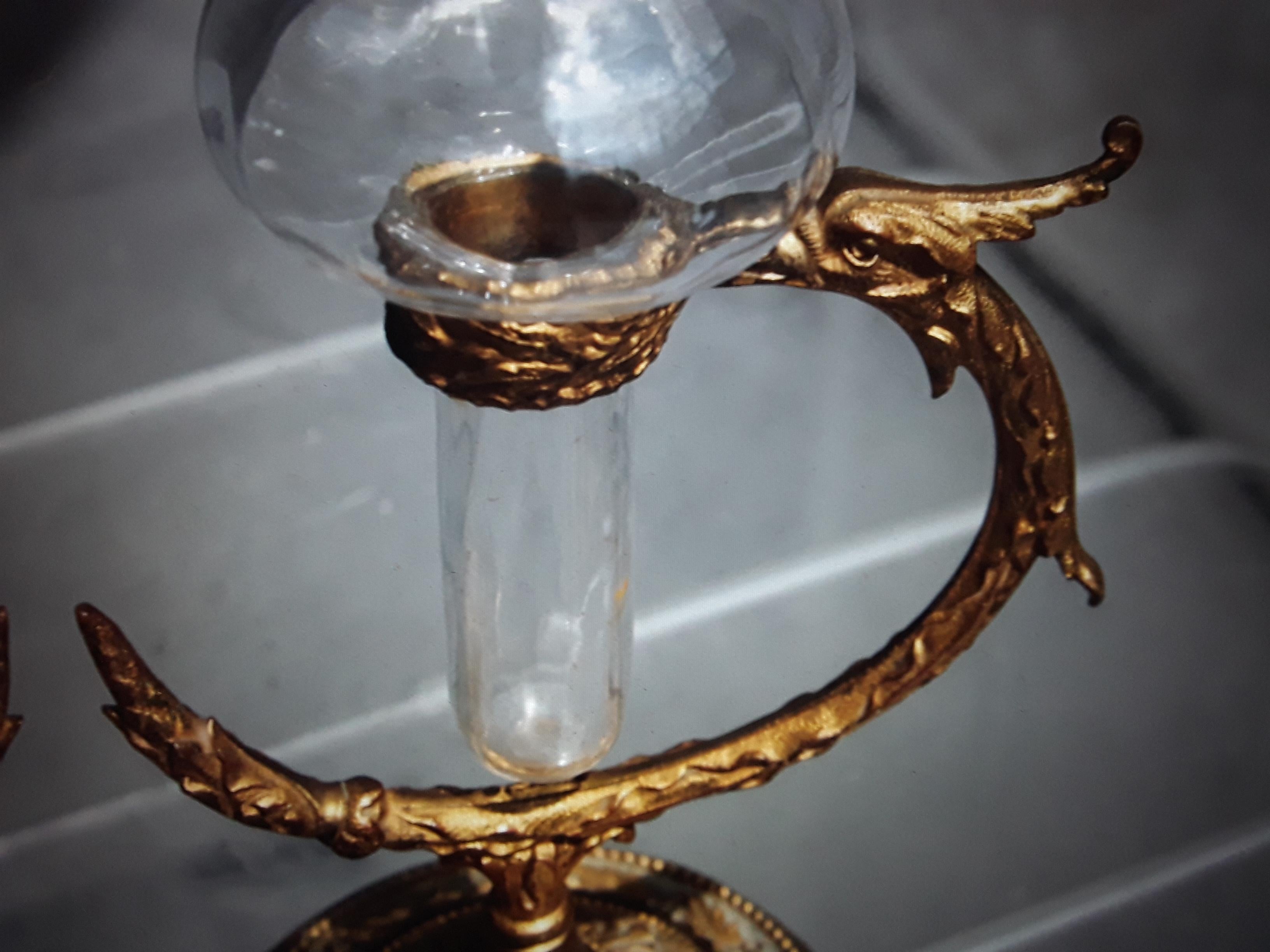 Pr 19thc Antique Signed F&C Osler Crystal/Gilt Bronze Serpentine Vase/ Epergne For Sale 5