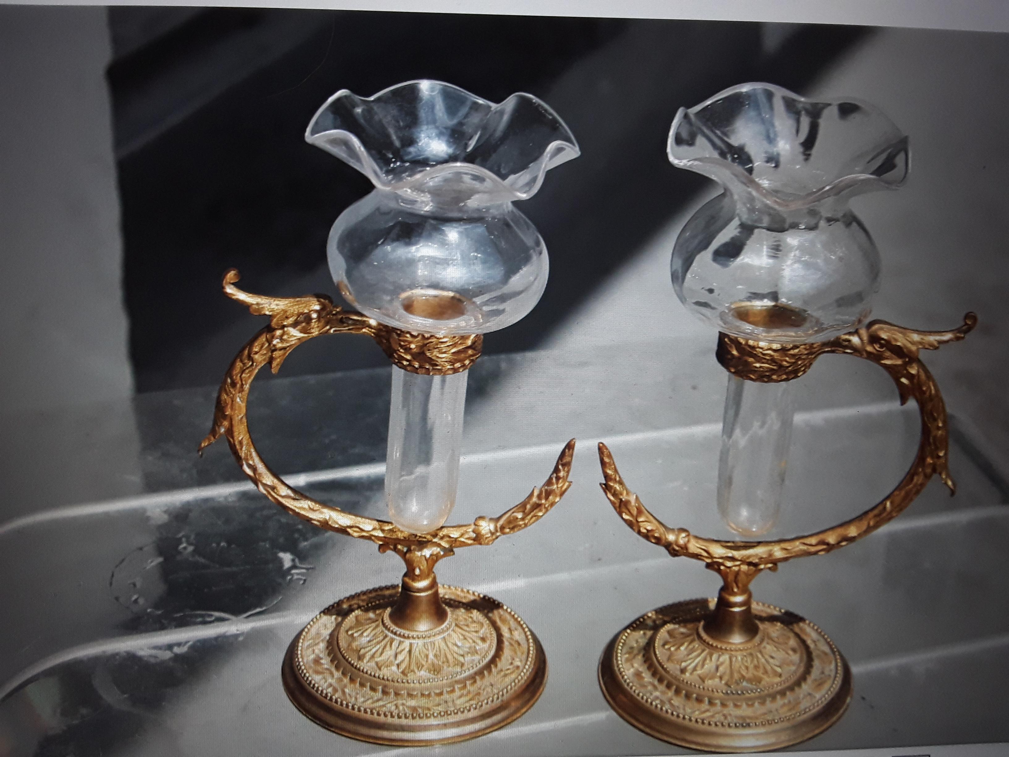 English Pr 19thc Antique Signed F&C Osler Crystal/Gilt Bronze Serpentine Vase/ Epergne For Sale