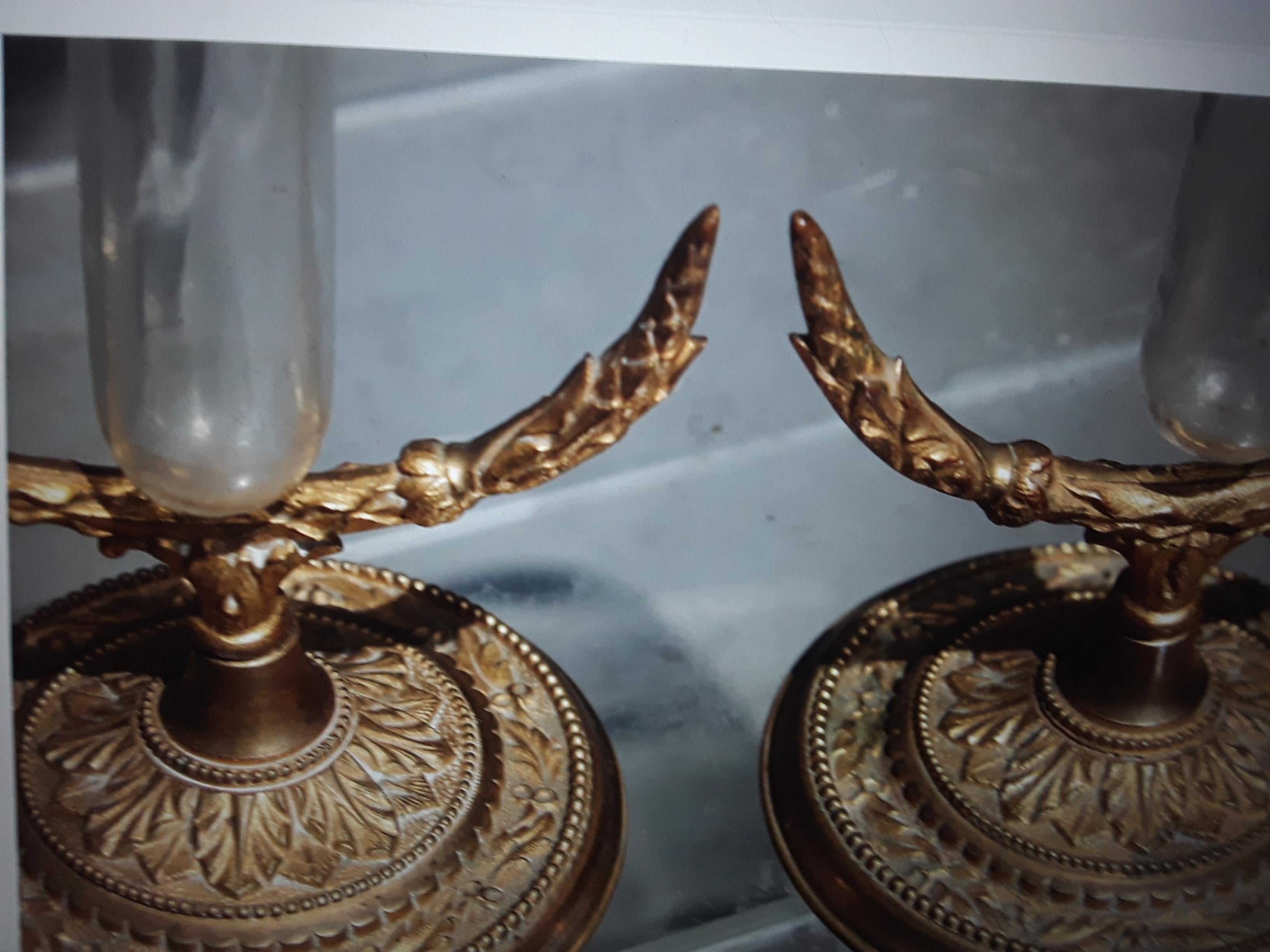 Pr 19thc Antique Signed F&C Osler Crystal/Gilt Bronze Serpentine Vase/ Epergne For Sale 3