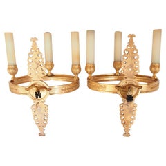 Pr. 19. Jh. Französisch Antike Empire Antiques  Regale Wandleuchter aus vergoldeter Bronze von Maison Bagues