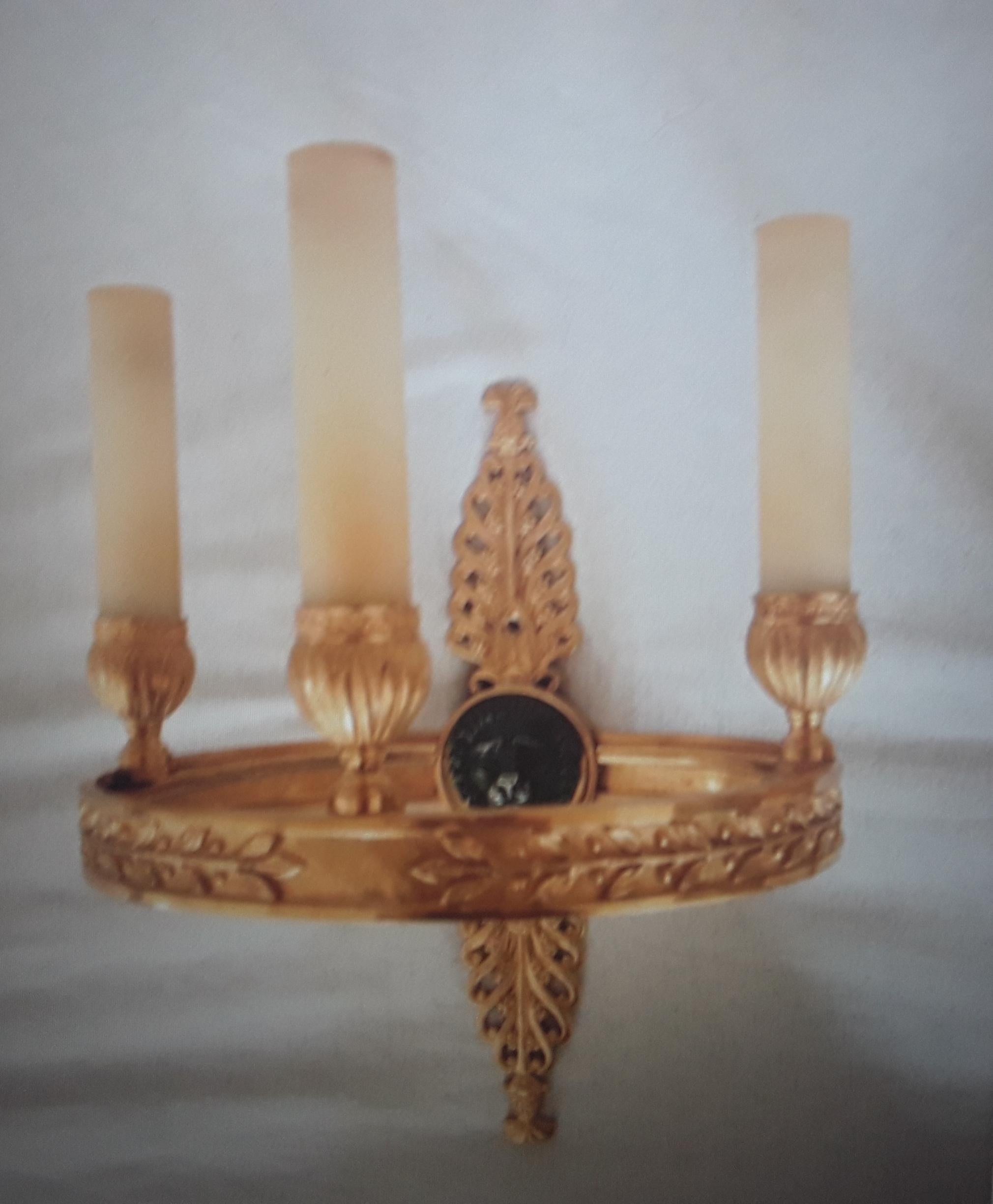 Pr. 19thc French Antique Empire  Gilt Bronze Regal Wall Sconces by Maison Bagues For Sale 5