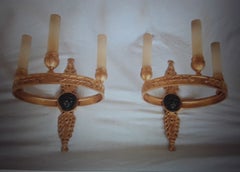 Pr. 19thc French Antique Empire  Gilt Bronze Regal Wall Sconces by Maison Bagues