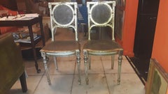 Pr 19thc Louis XVI Distressed Carved Gilt Wood Caned Side/ Accent Chairs Labeled