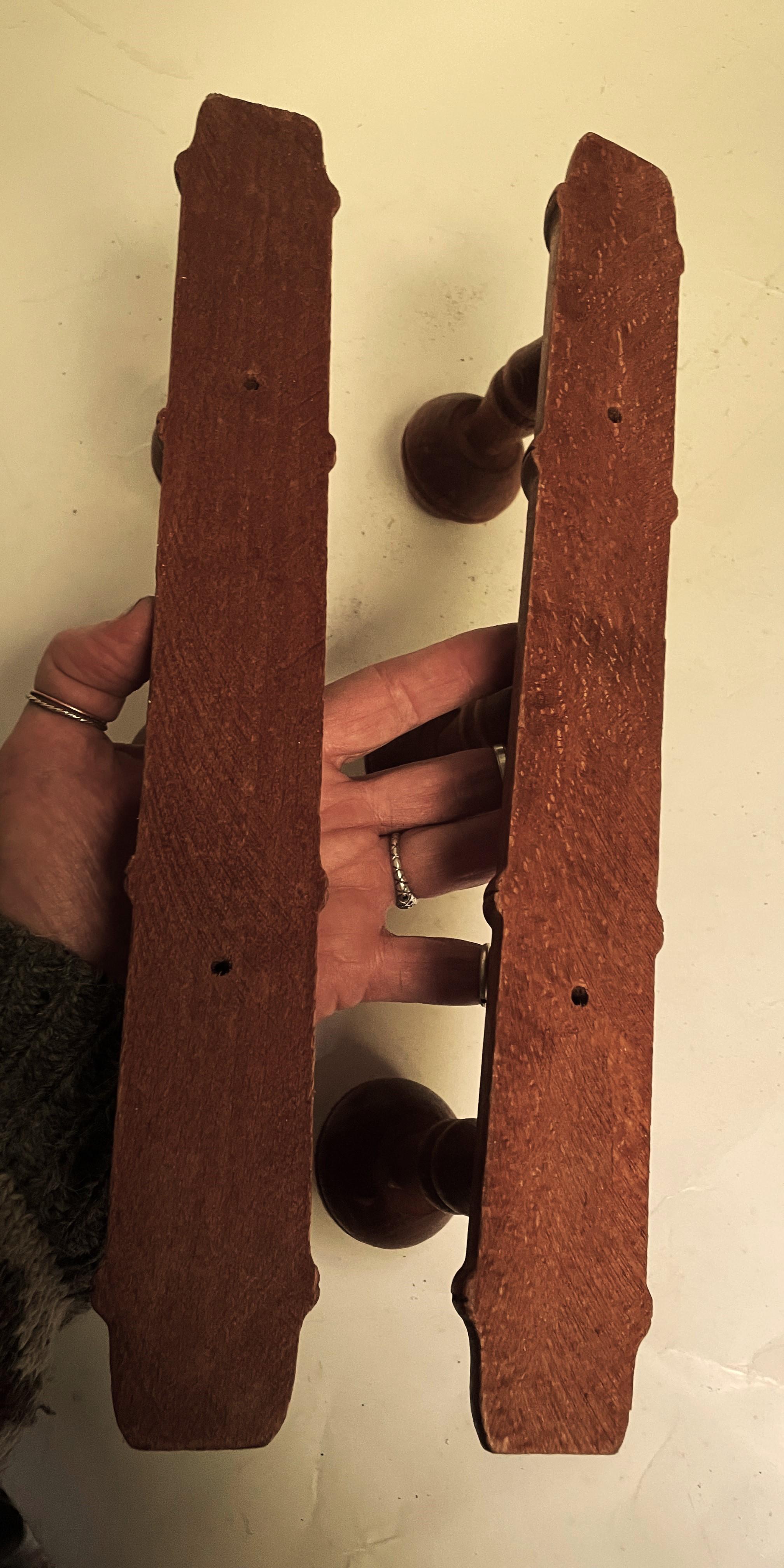 Pr 20th Century Rustic 3 Peg Carved French Faux Bamboo Wall Mount Hat/Coat Racks For Sale 7