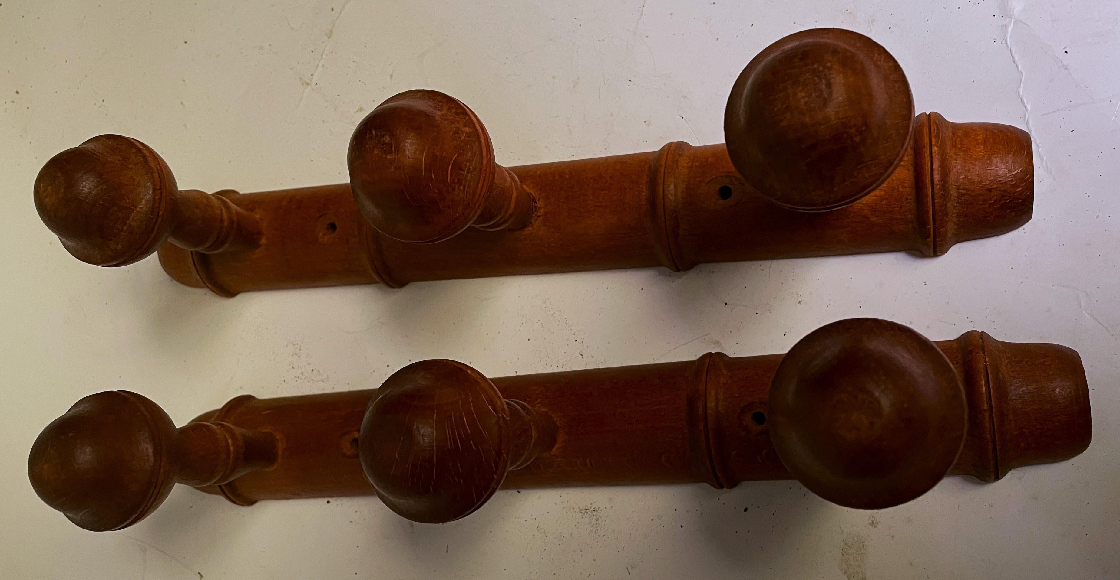 Pr 20th Century Rustic 3 Peg Carved French Faux Bamboo Wall Mount Hat/Coat Racks For Sale 1