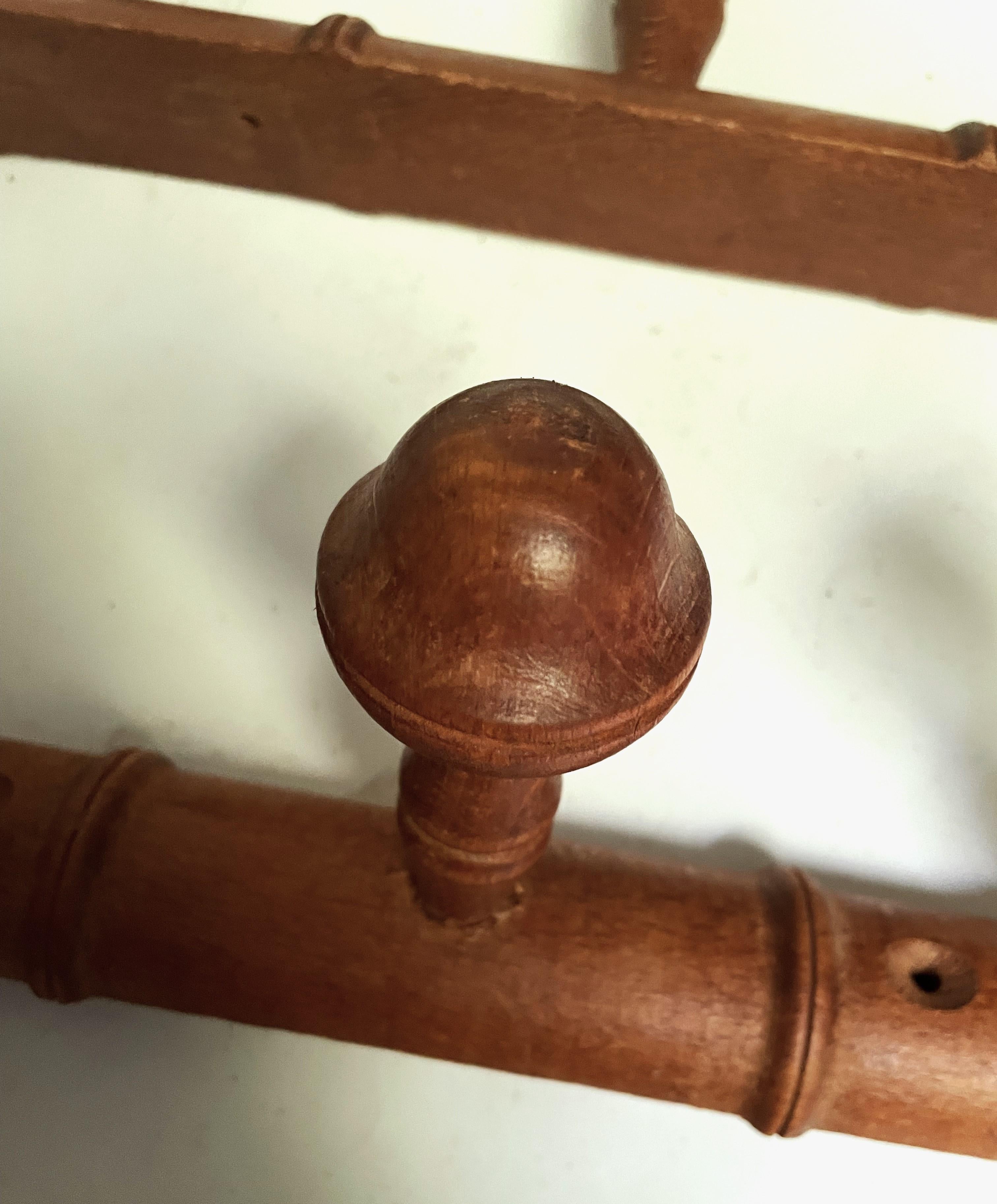 Pr 20th Century Rustic 3 Peg Carved French Faux Bamboo Wall Mount Hat/Coat Racks For Sale 3