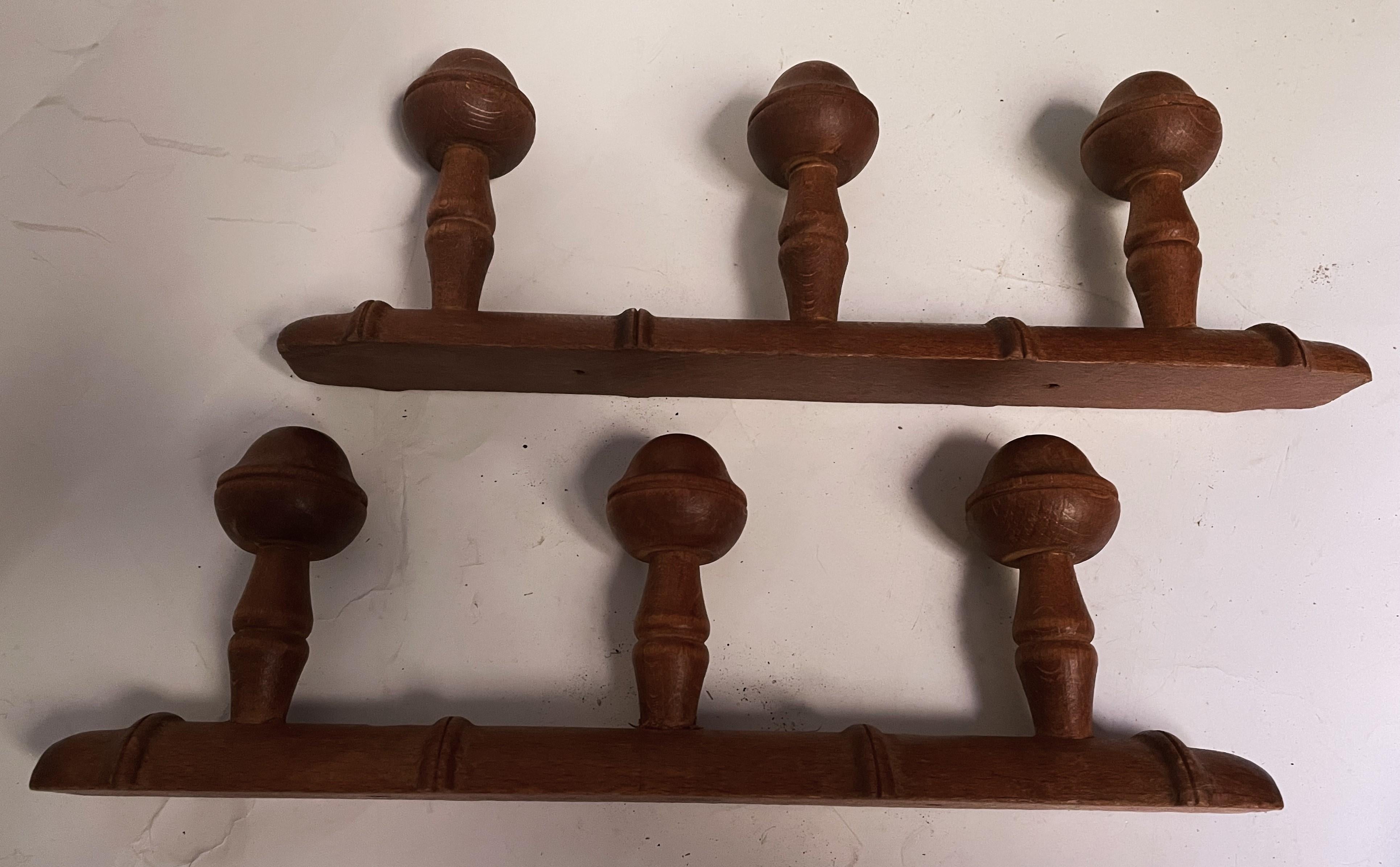 Pr 20th Century Rustic 3 Peg Carved French Faux Bamboo Wall Mount Hat/Coat Racks For Sale 5