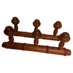 Pr 20th Century Rustic 3 Peg Carved French Faux Bamboo Wall Mount Hat/Coat Racks