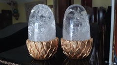 Pr '70s Hollywood Regency Sherle Wagner Bronce dorado/ Cristal de roca "Palma" Objetos