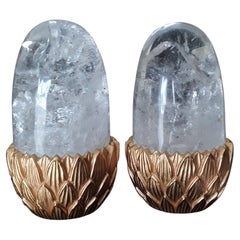 Pr '70s Hollywood Regency Sherle Wagner Gilt Bronze/ Rock Crystal "Palm" Objects