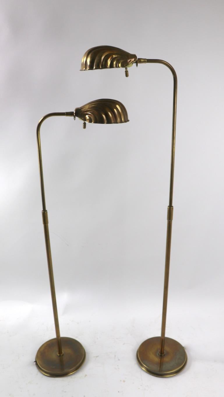 Pair of Adjustable Brass Shell Shade Floor Lamps 1