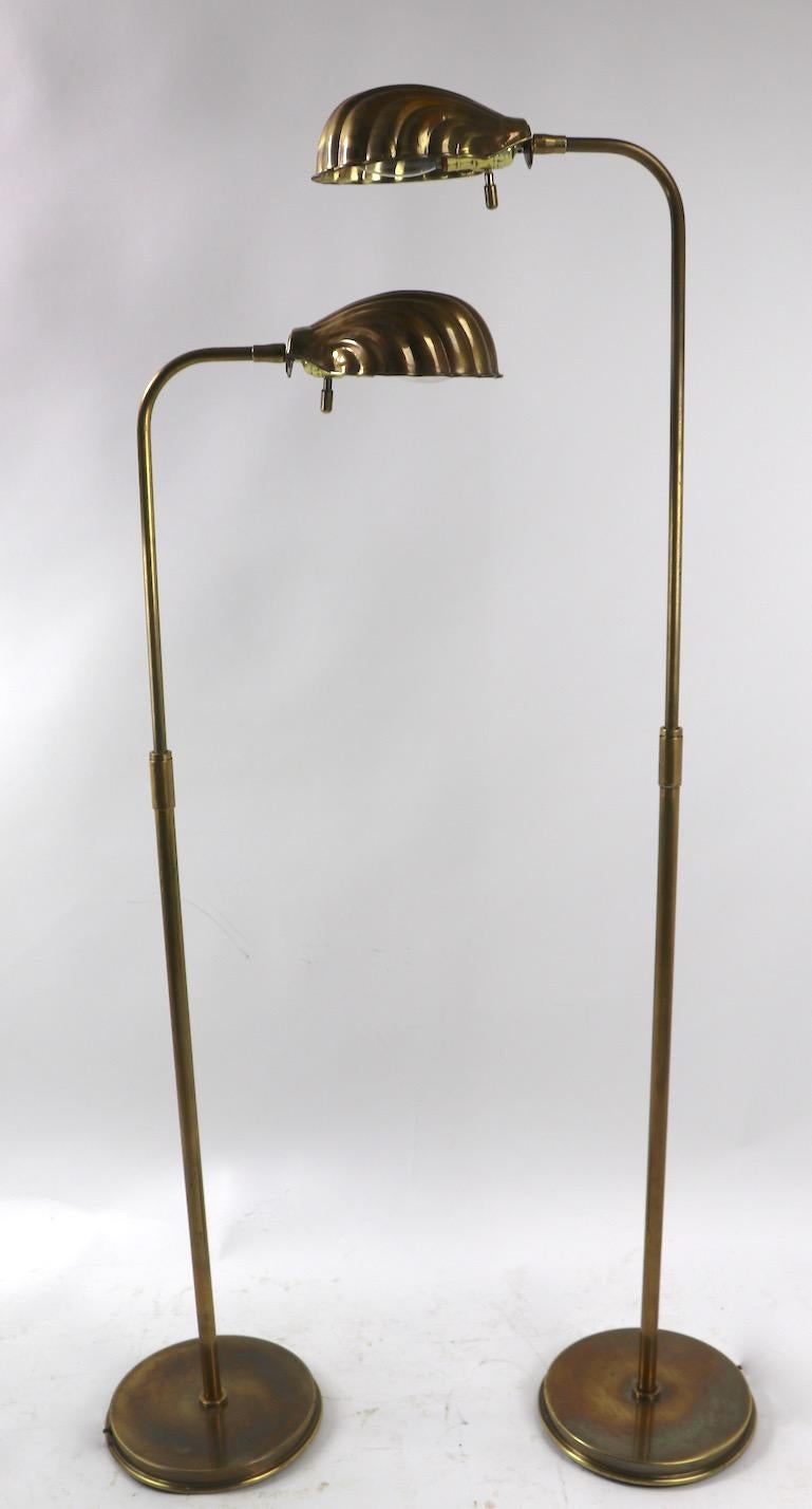 Pair of Adjustable Brass Shell Shade Floor Lamps 2