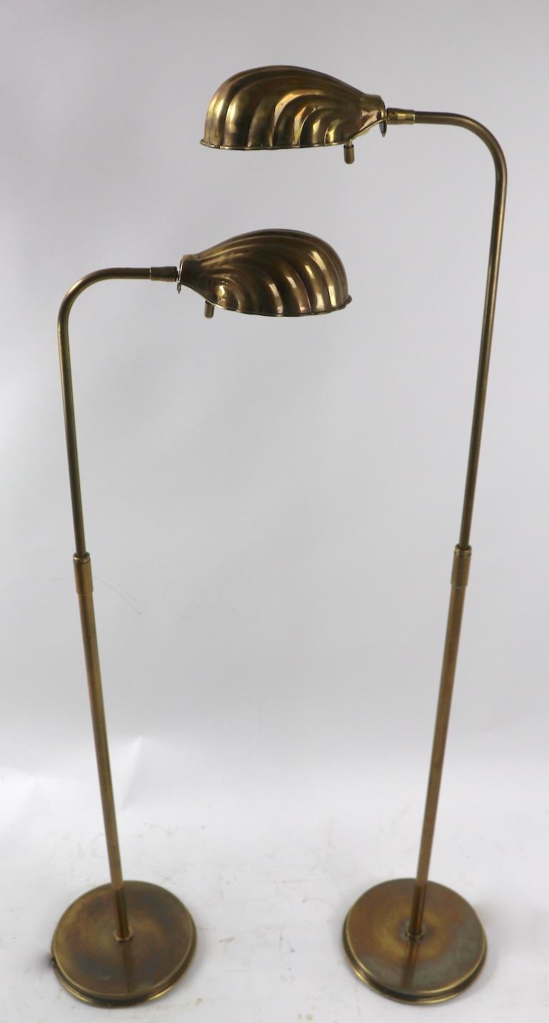 Pair of Adjustable Brass Shell Shade Floor Lamps 3