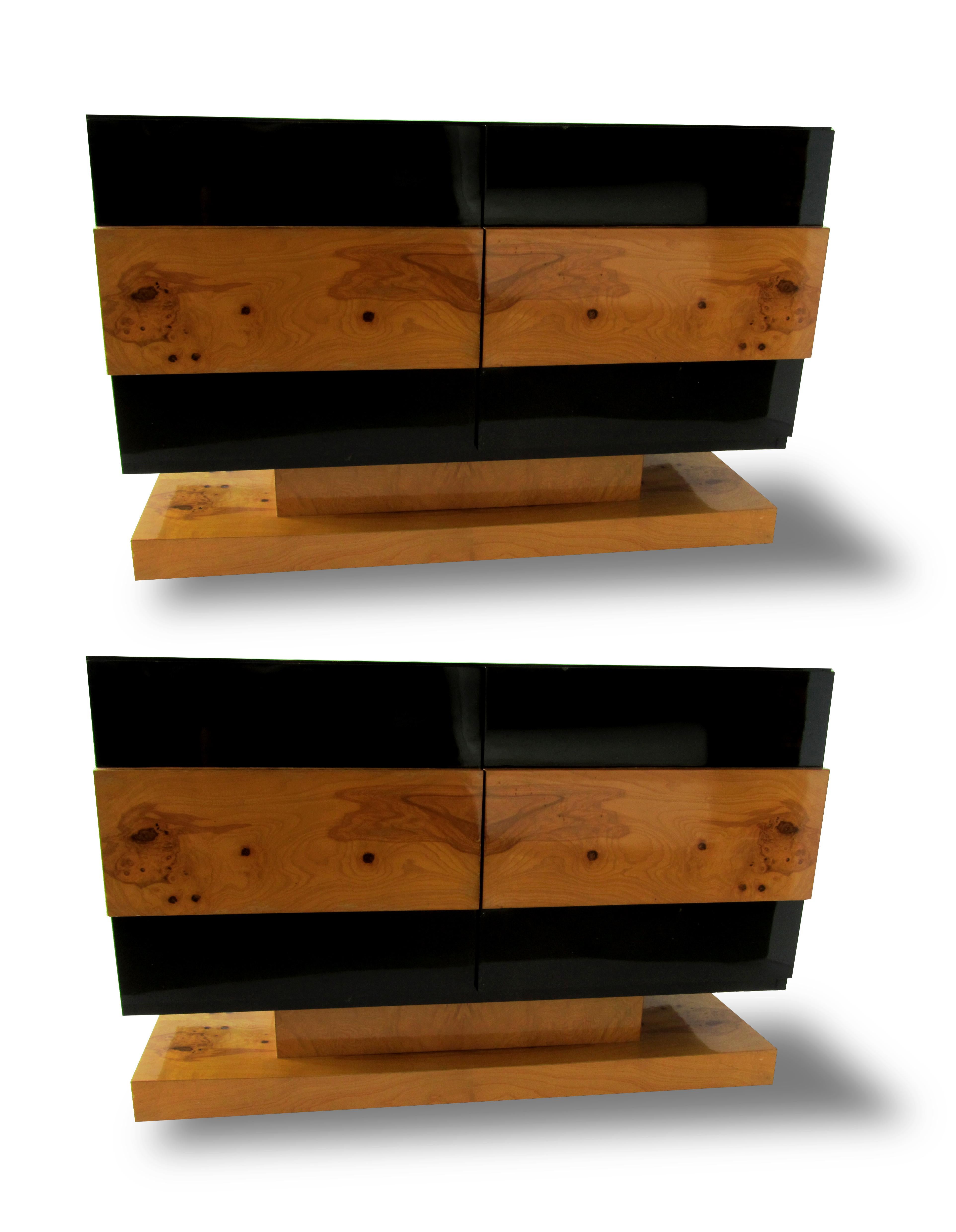 Mid-Century Modern burl wood cabinet/credenzas/ bedside chests.