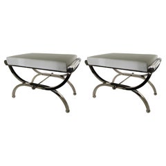 Pr. American Modern Lucite & Nickel "Curule" Form Benches, Charles