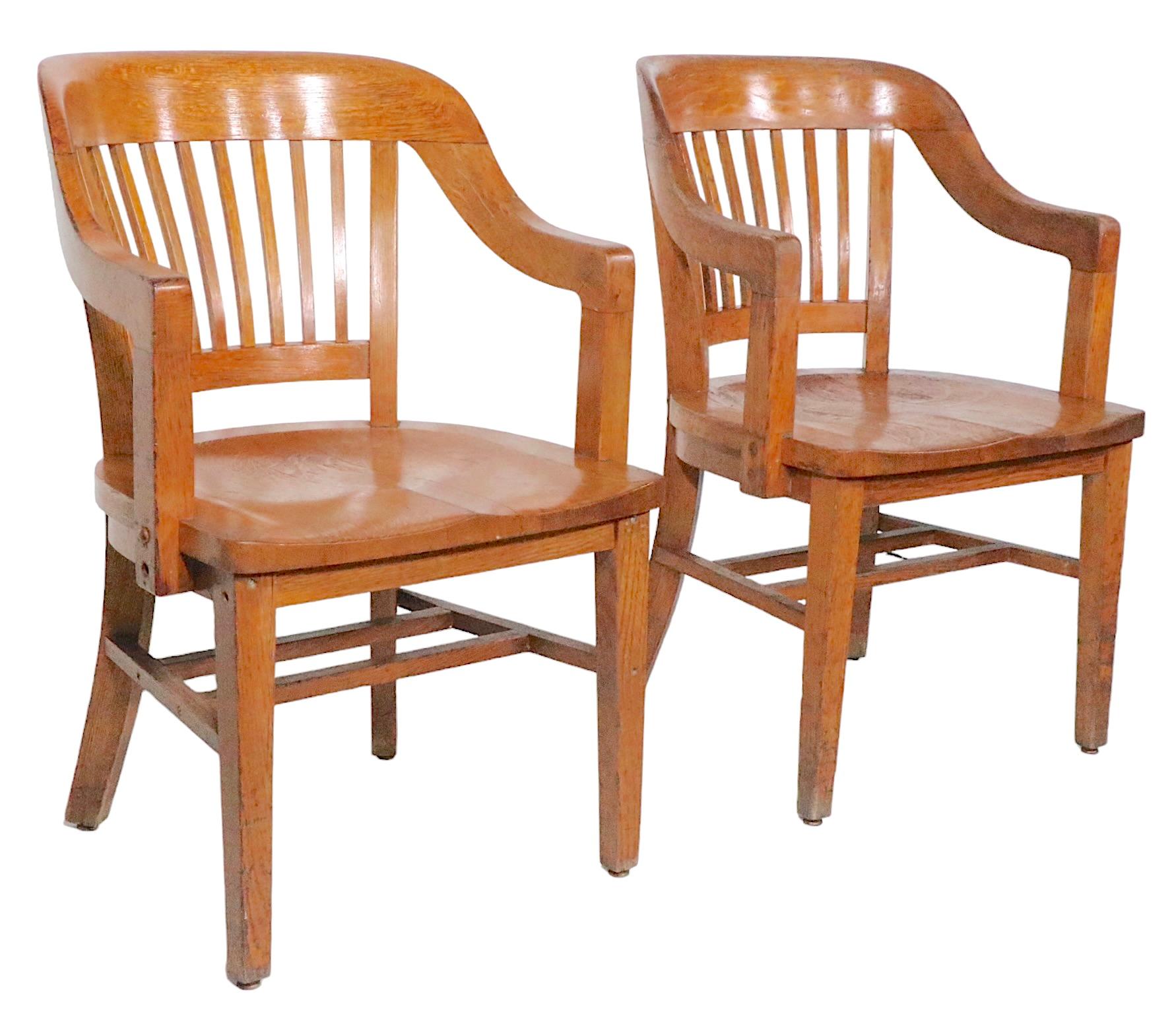Pair. Antique Bank of England Jury Chairs in Oak 2