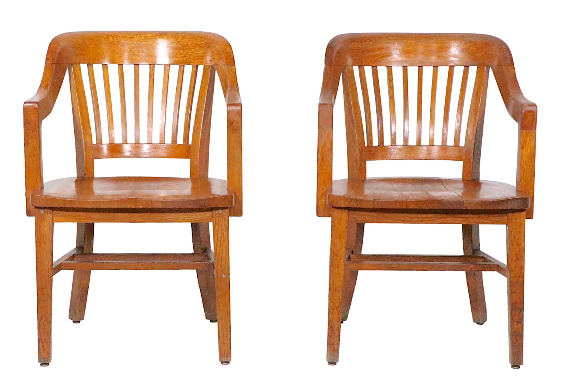 Pair. Antique Bank of England Jury Chairs in Oak 3